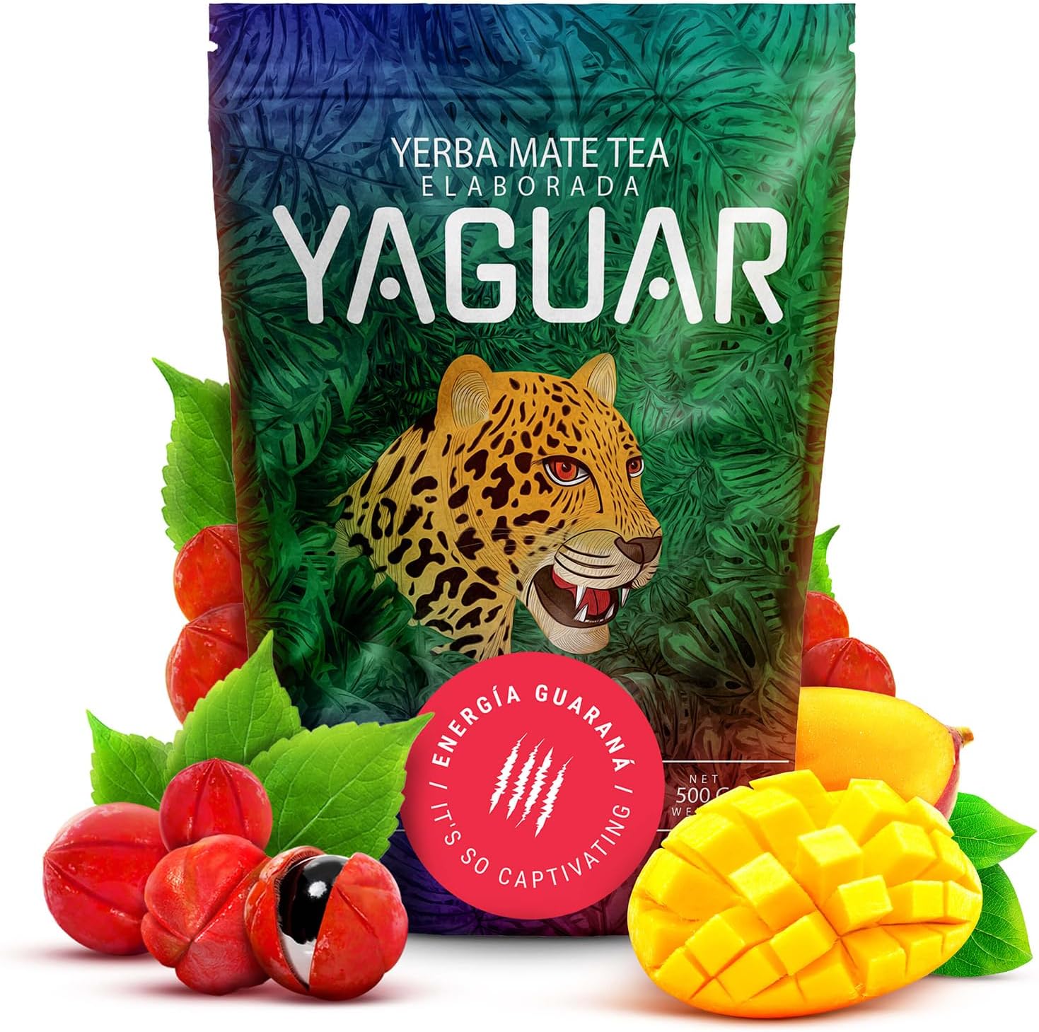 Yaguar Energia Guarana 0.5kg | Highly stimulating yerba mate from Brazil | Mate tea | Excellent taste | Power of natural caffeine | Yerba mate tea with guarana | Traditional production methods | 500g