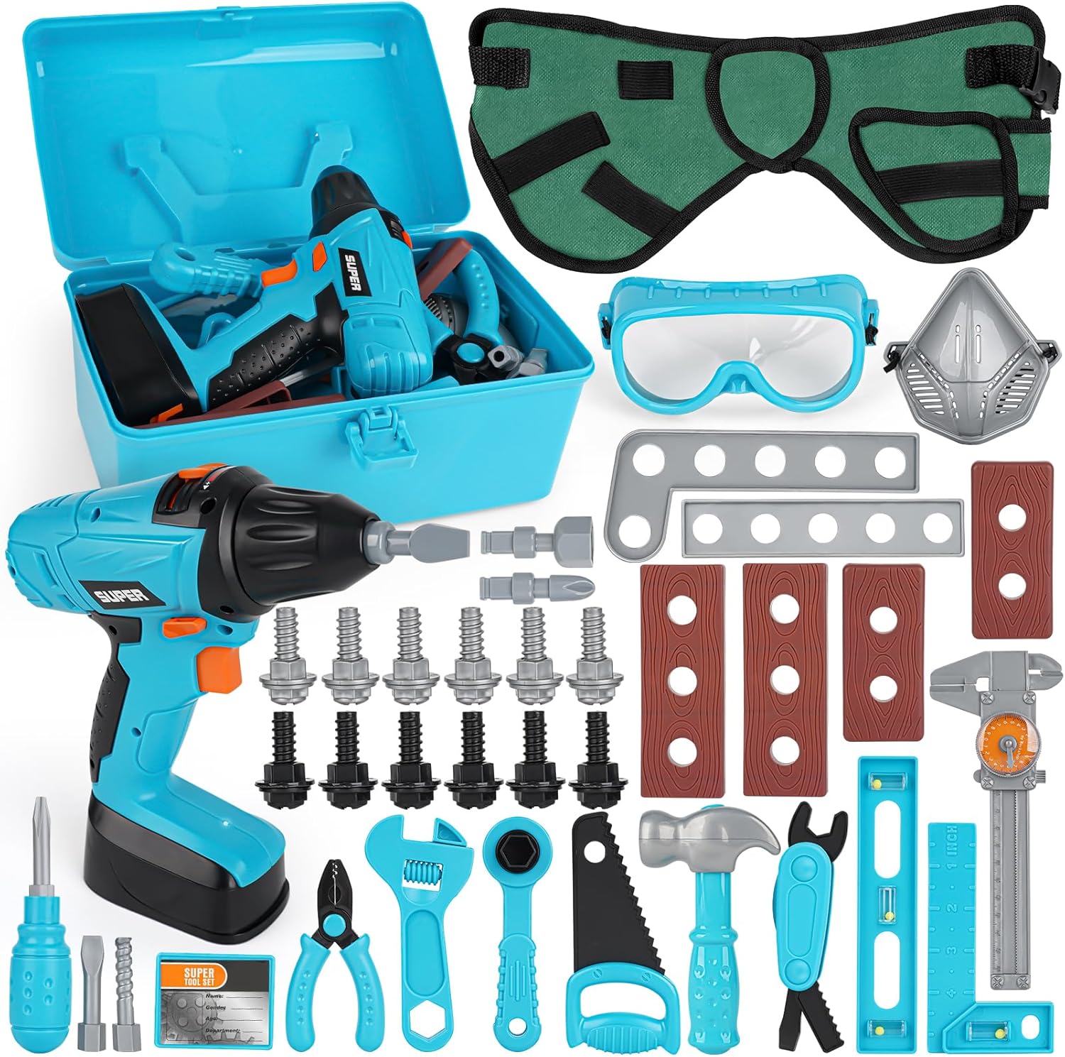 Vanplay Kids Toys Tool Set Pretend Play Tools Kit with Electronic Toy Drill Tool Belt for Kids Age 3+