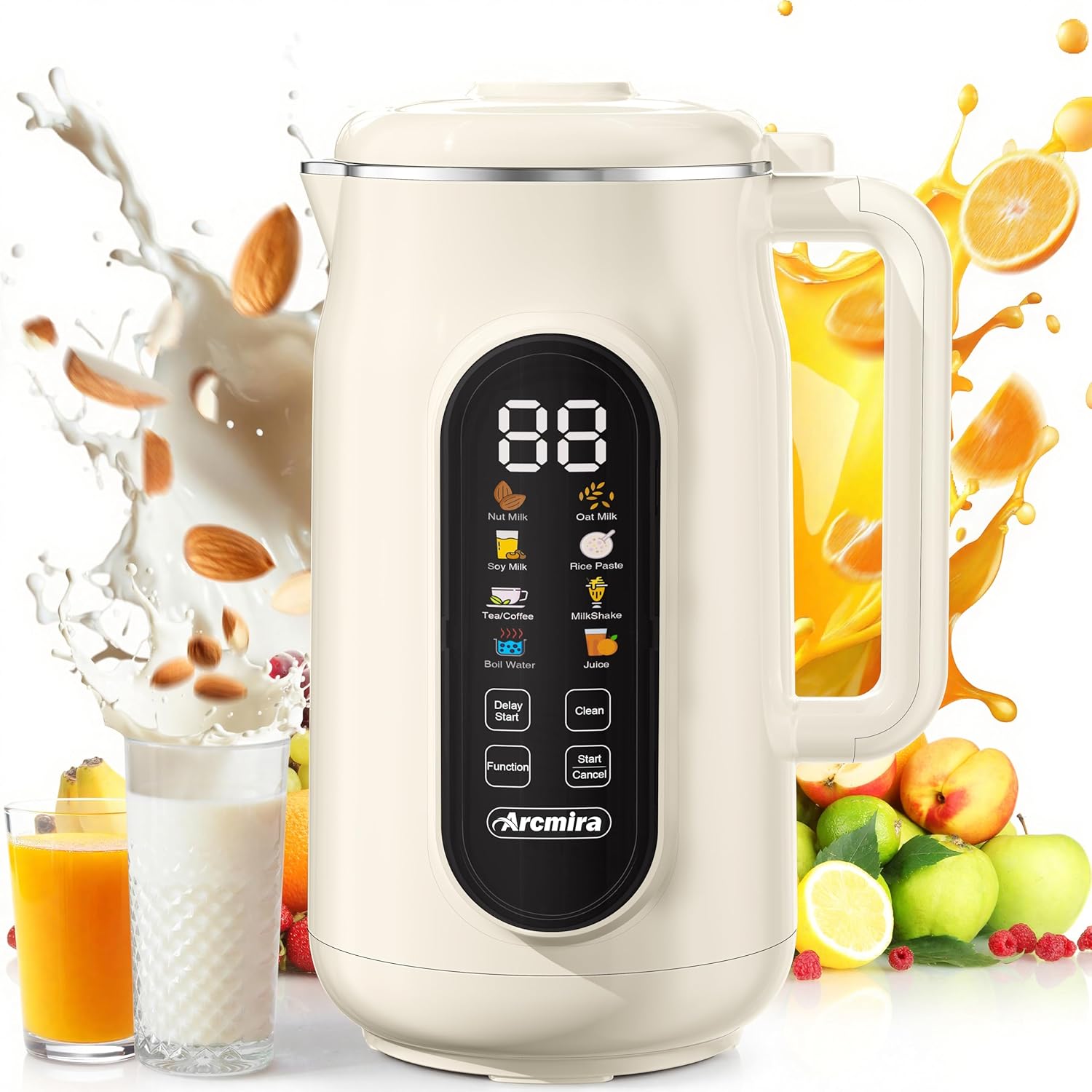Arcmira 10 in 1 Nut Milk Maker Machine, 42oz Soy Milk Maker with LED Panel | 10 Blade/Delay Start/Keep Warm/Self Clean for Homemade Almond, Soy, Oat, Juice, Plant-Based & Dairy Free Beverages for family