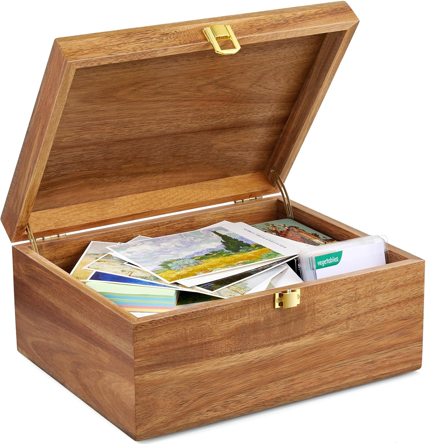 DRASTAR Wooden Keepsake Box, Large Acacia Storage Memory Box with a Hinged Lid for Crafts and Photo Storage