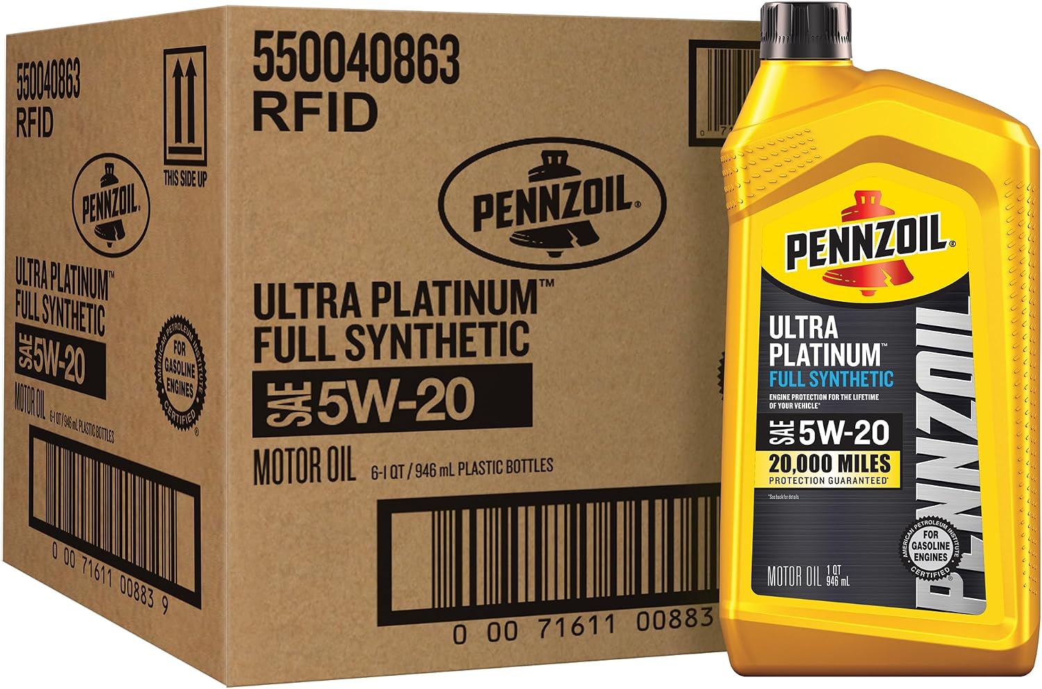 Pennzoil Ultra Platinum Full Synthetic 5W-20 Motor Oil, 1 Quart (6 Pack)