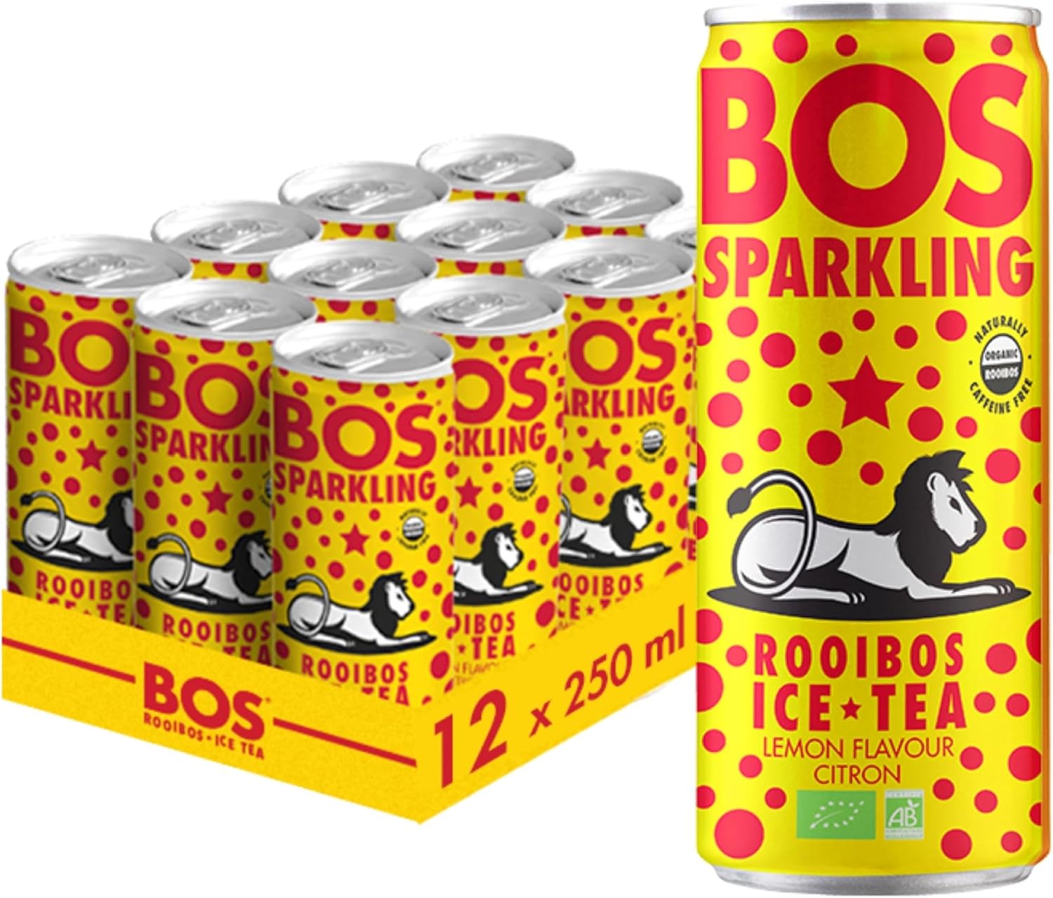 BOS Rooibos Ice Tea 250ml Can (Pack of 12) (Sparkling Lemon)