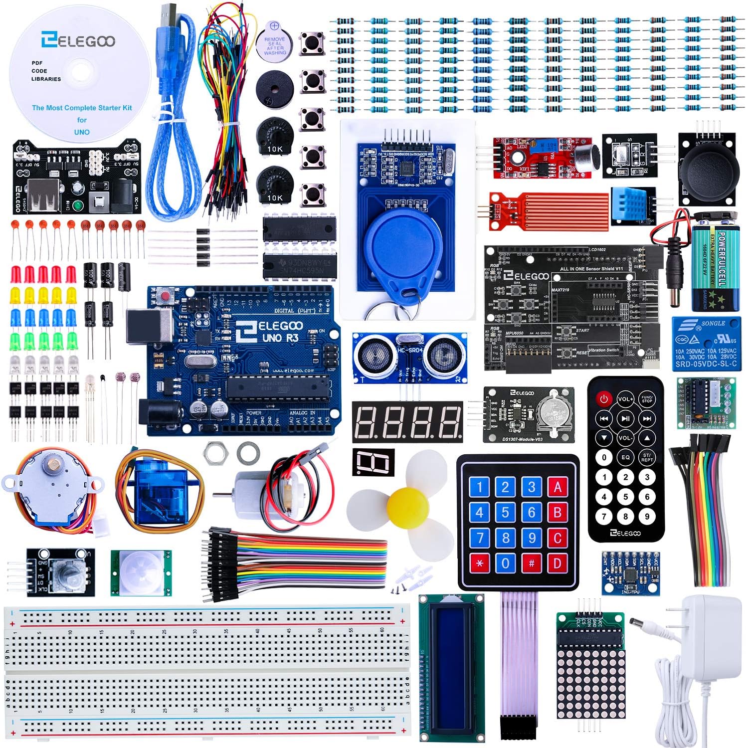 ELEGOO Upgraded UNO R3 Most Complete Starter Kit V2.0 with Tutorials Compatible with Arduino STEM Projects for Teens Adults Robotics & Engineering Kits Science | Coding | Programming Set