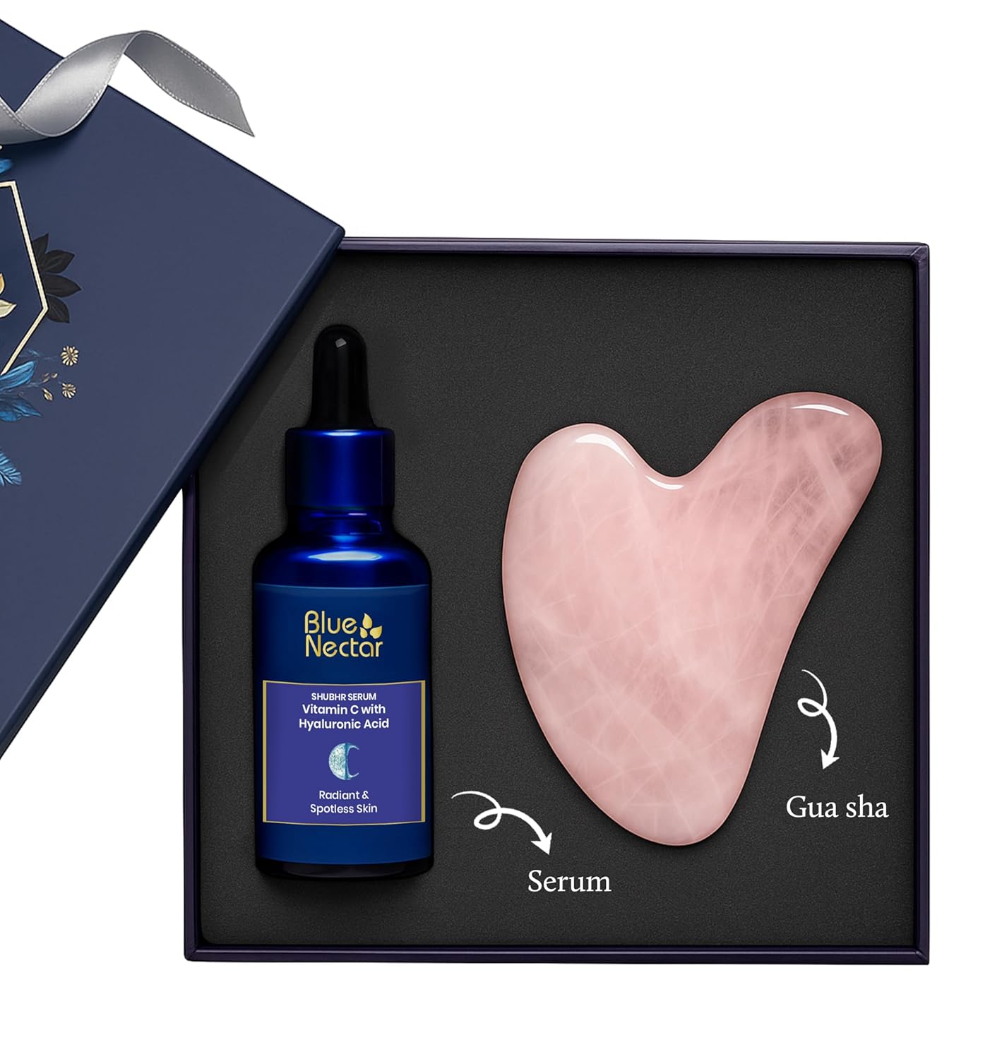 Blue Nectar Vitamin C Serum for Oily Skin & Dry Skin with Gua Sha | Plant-Based Face for Glowing Skin & Pigmentation | Hyaluronic Acid Serum for Women & Men (9 Herbs,0.33 Fl Oz)