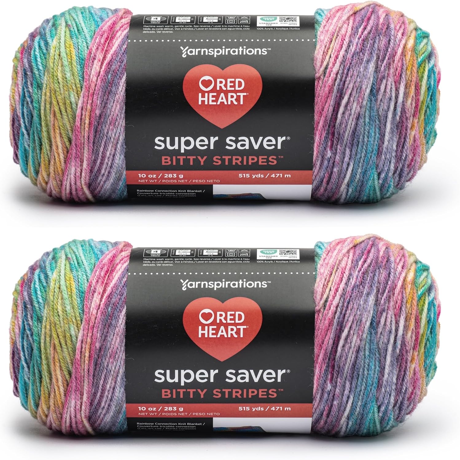 Red Heart Super Saver Bitty Stripes Crochet Yarn, Unicorn Mane, 2-Pack