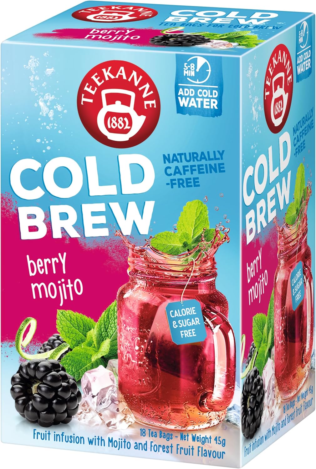 Teekanne Berry Mojito Cold Brew Tea Infusion Cool Sensations All Natural Real Fruit with Herbals Forest Fruit Blackberries Lime Rosehip Mint Hibiscus