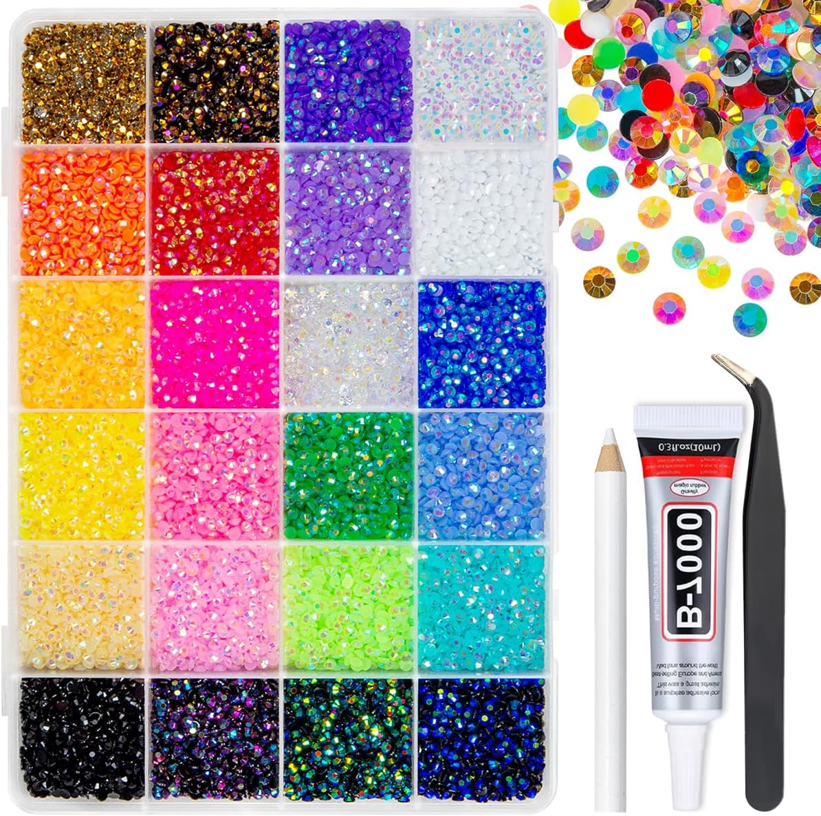 qiipii 24 Color 13800pcs 3mm Jelly Resin Rhinestones for Bedazzling Crafting Flatback Stones Colorful AB Gems Diamonds for Nails Eyes Face Makeup Tumblers Bottles DIY Crafts Clothes Shoes Phones