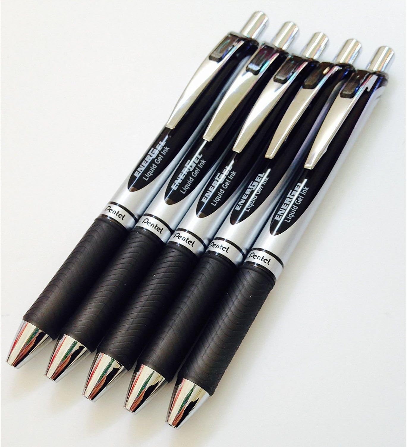 Pentel 5 x BL77 Energel Retractable Ballpoint Pen Black Ink 0.7mm Metal Tip Rubber Handle 5 BL77-A