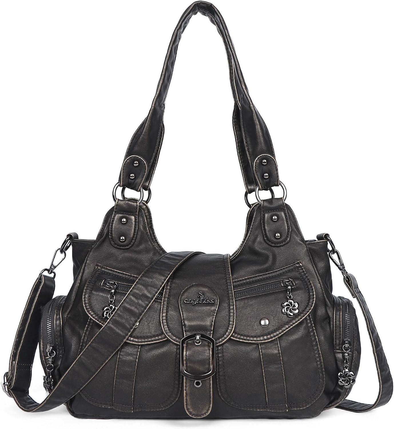 Angel Kiss Hobo Bags for Women Vegan Leather Shoulder Purses and Handbags Ladies Roomy Tote Bags Purse with Crossbody Strap