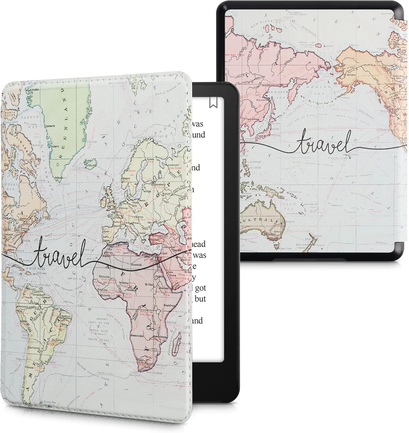 kwmobile Case Compatible with Amazon Kindle Paperwhite 11 Generation 2021 Case - PU Cover for Kindle Paperwhite Case w/Strap - Travel Black/Multicolor