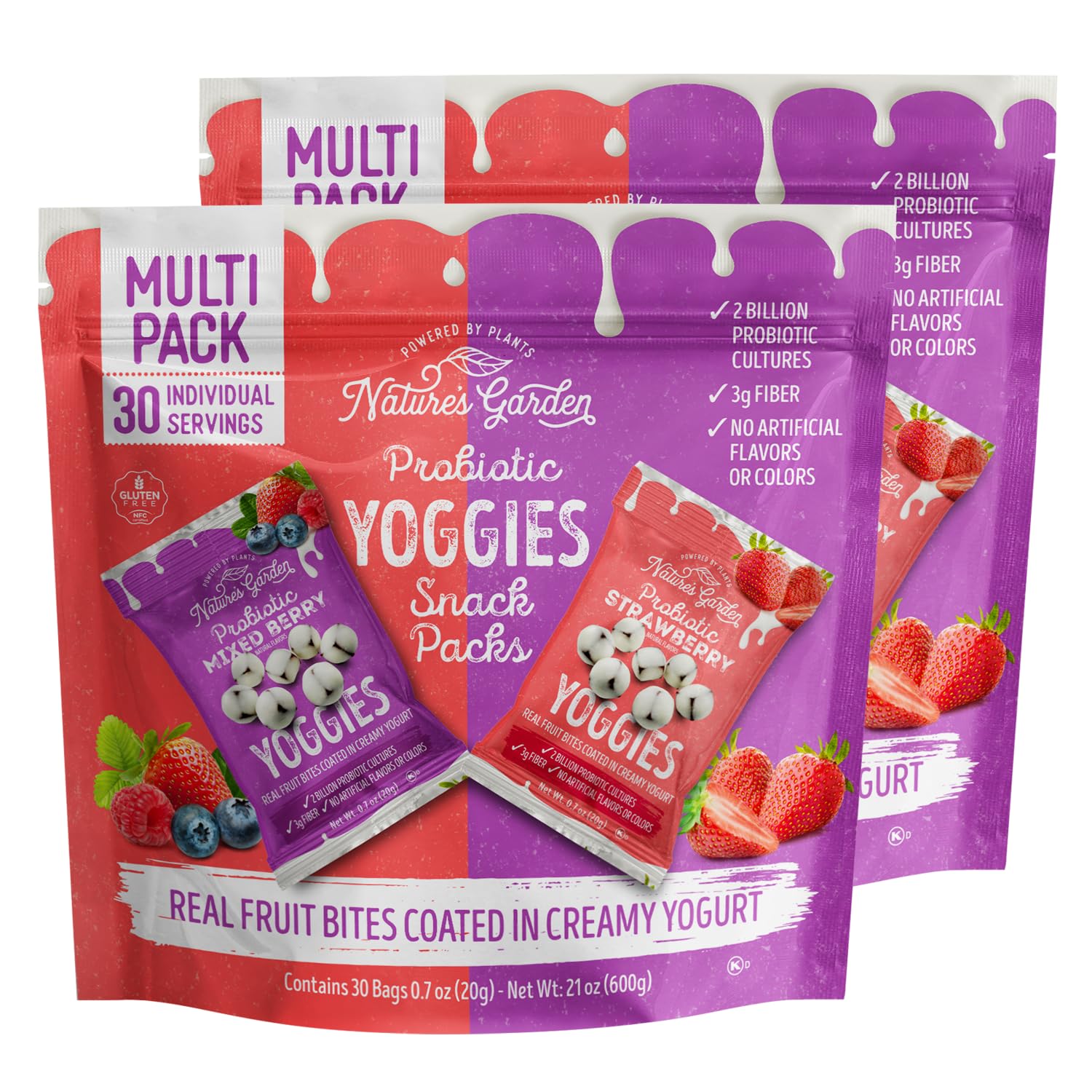 Nature's Garden Probiotic Variety Pack Yoggies 21oz (30 x 0.7oz) Pack of 2
