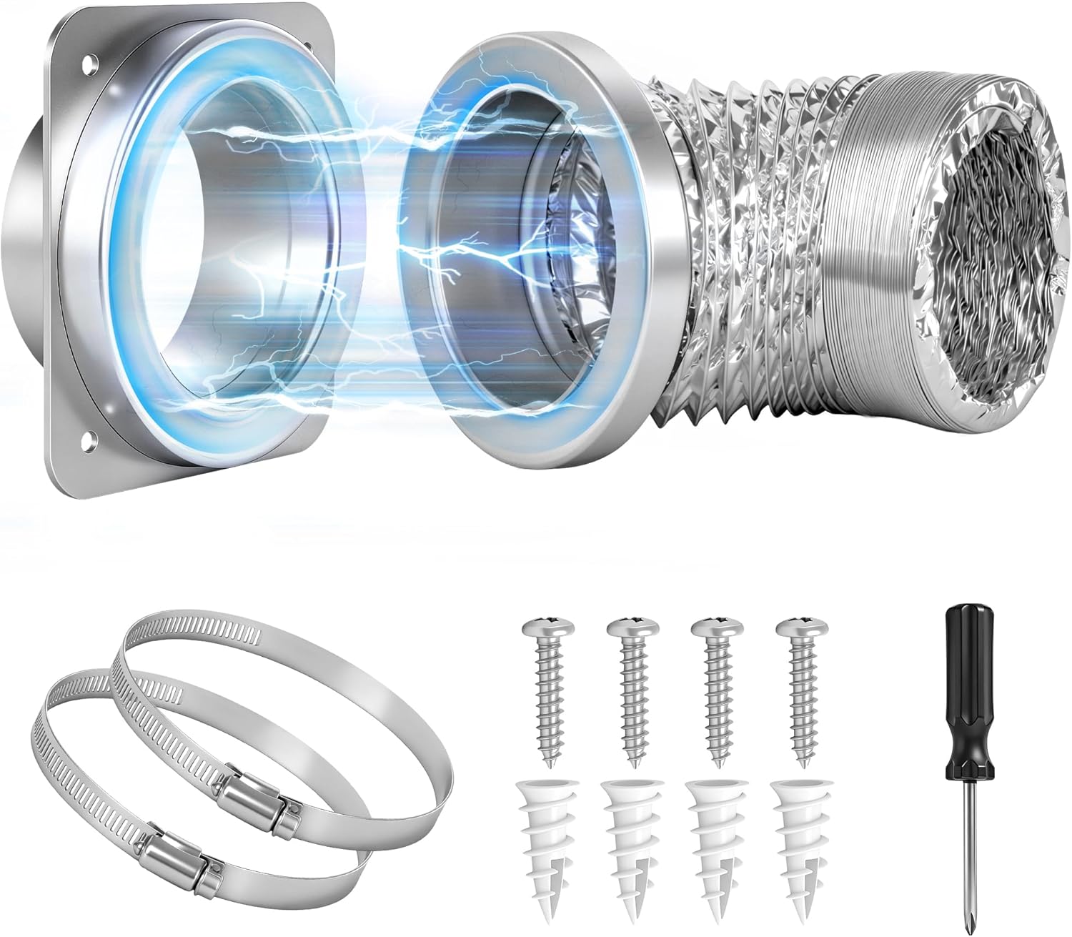 Magnetic Dryer Vent Connector Kit, Easy Quick Connect for Standard 4-Inch Vent Systems, Save 4–6 Inches of Space, Secure Hold, 3.3FT Hose, Airtight Seal & Reinforced Wall Adapter