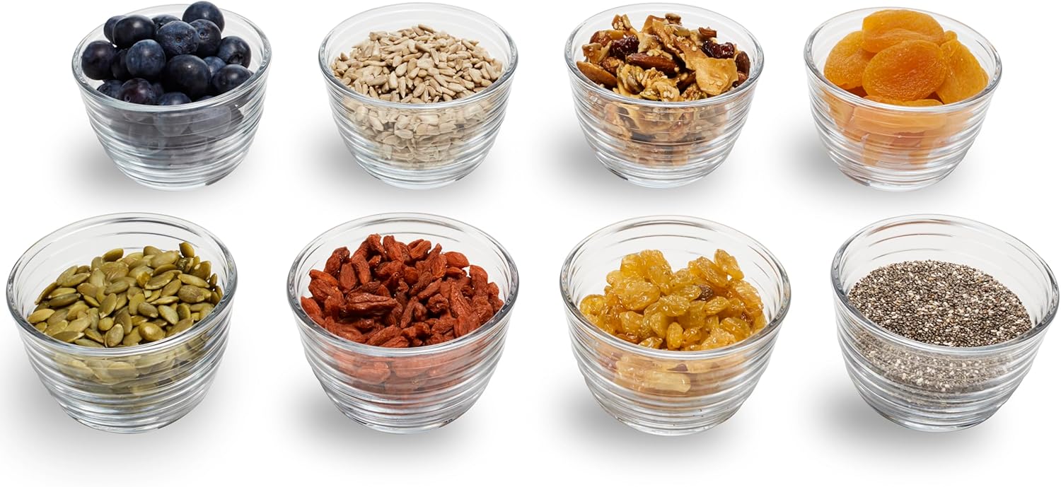 Libbey Small Glass Bowls with Lids, 6.25 ounce, Set of 8, Clear, 3.45-inch Diameter