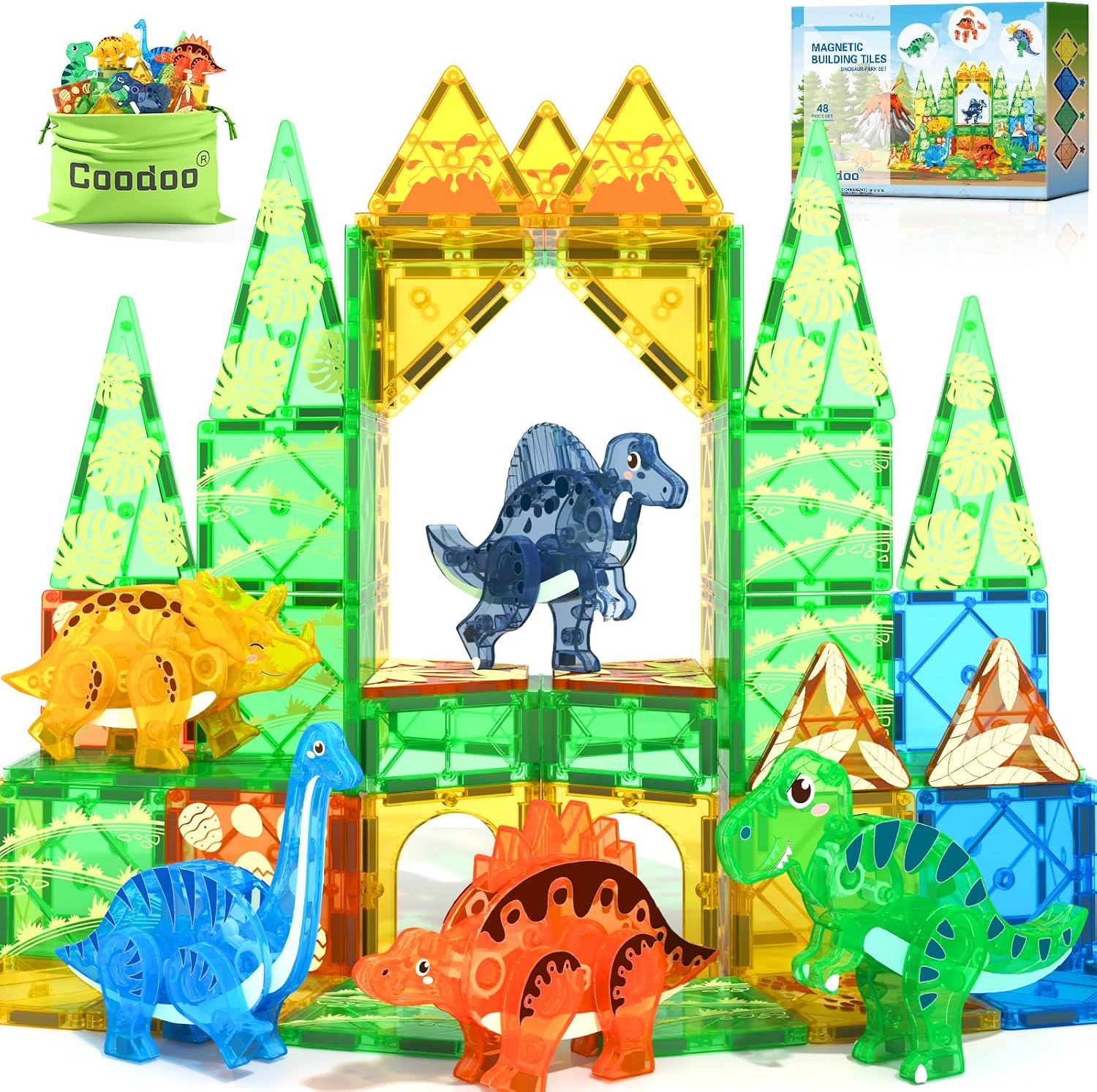 Dinosaur Toys Magnetic Tiles 3D Movable Dinos for Kids 3-5 5-7 Toddler Outdoor Sensory Toys, STEM Educational Magnetic Blocks for 3+ Years Old Boys Girls Kids Toy