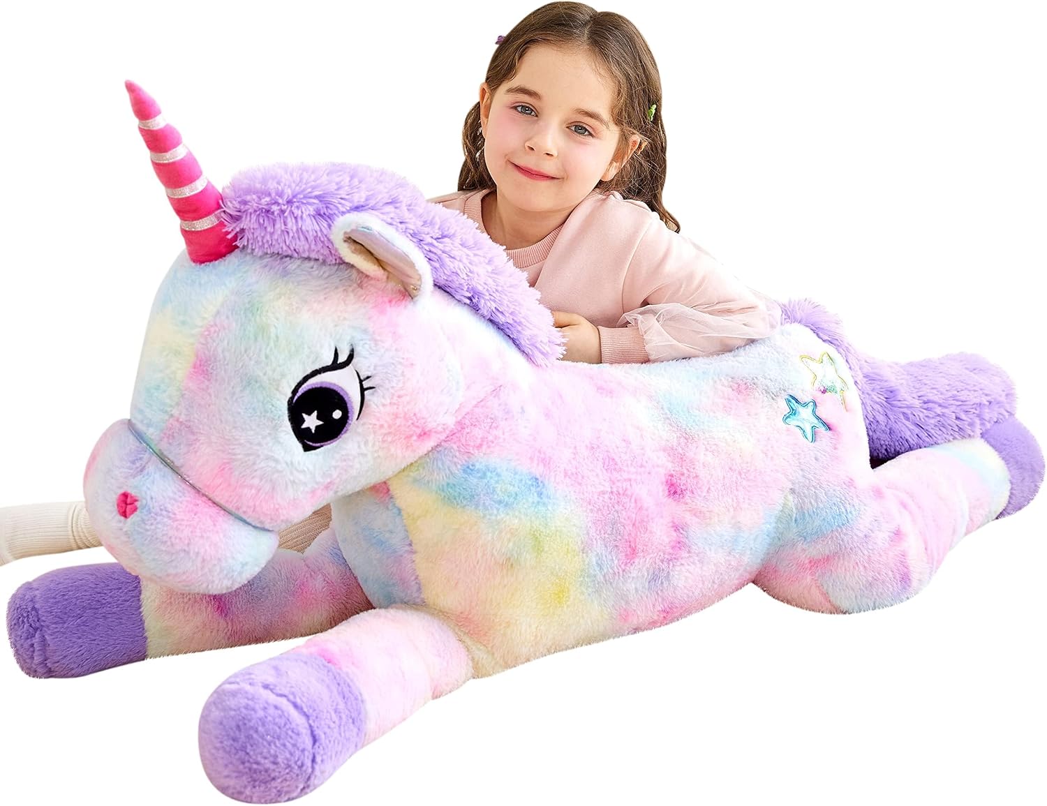 IKASA Giant Unicorn Stuffed Animal Plush Toy,Large Cute Jumbo Soft Toys,Huge Big Size Plushy Fluffy Fat Oversized Plushie,Gifts for Kids Girls Boys Girlfriend (Multicolored, 43 inches)