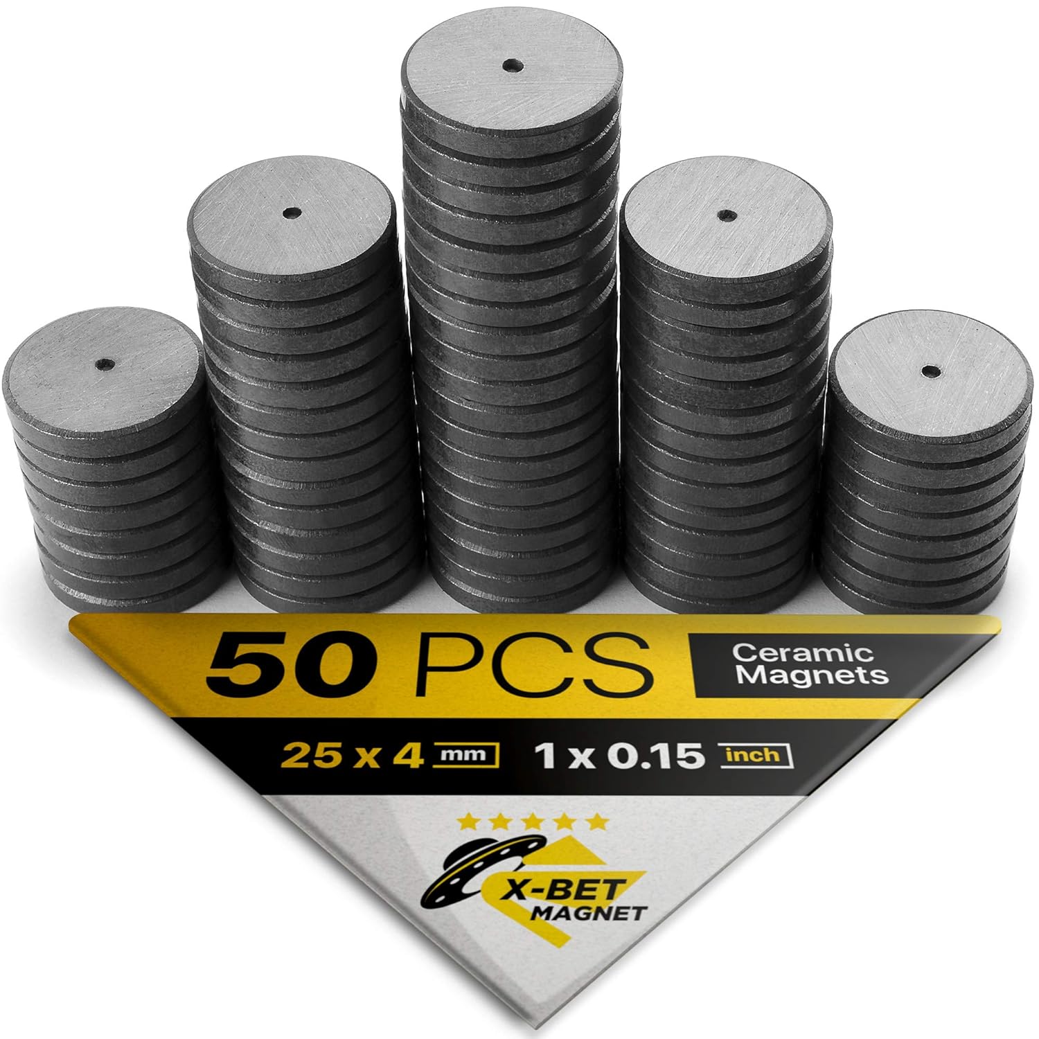 X-bet MAGNET 50 pcs, 1 Inch (25mm) - Round Disc Magnets for DIY, Craft Hobbies, Science & School Projects – Bulk lot of Tiny Ceramic Magnets