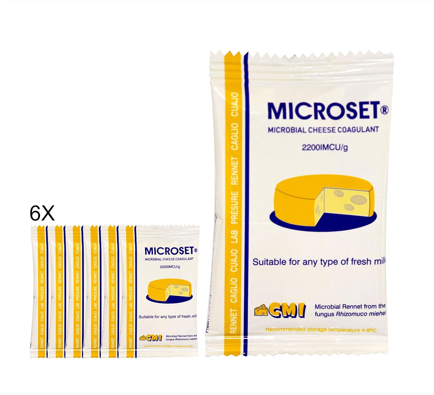Microbial Rennet Mix Cheese Coagulant Microset each Sachets is 5g | add 1 sachet to 4 gallons (15 litres) of Milk | Can be use for smaller quantities of milk | | Cuajo Caglio Presüre Lab (6, 5g)