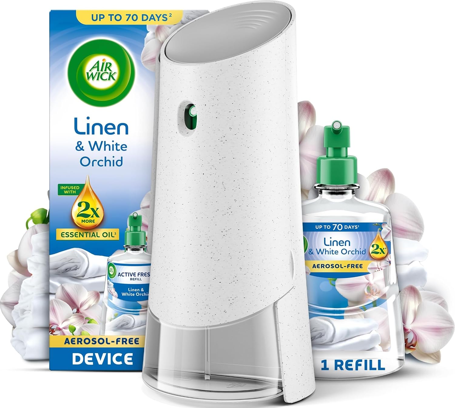 Air Wick Linen & White Orchid Aerosol-Free Automatic Spray Kit, Lasts up to 70 Days, Air Freshener