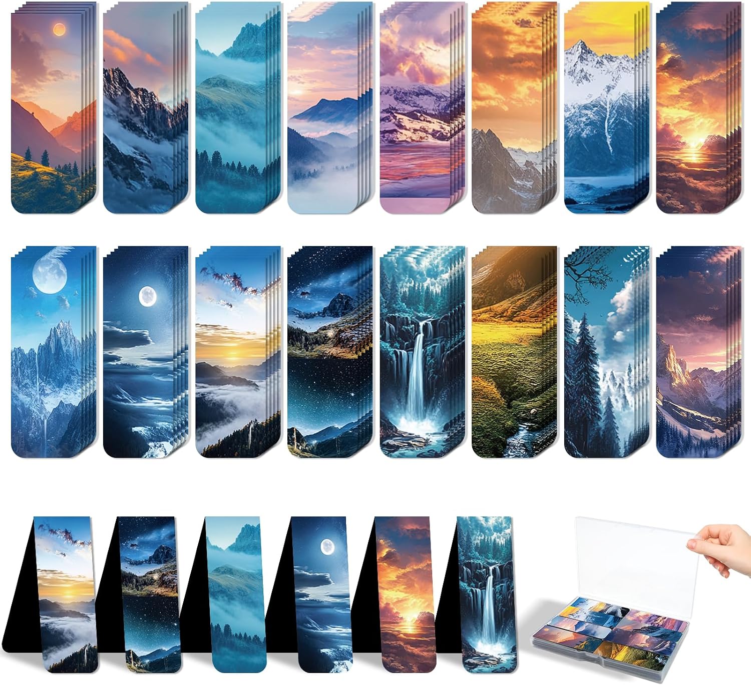 48 Pieces Magnetic Bookmarks Magnet Page Markers - Book Marks for Reading Women & Men with Storage Boxes - Cute Magnet Bookmark Clips for Reading Pleasure(Scenery)