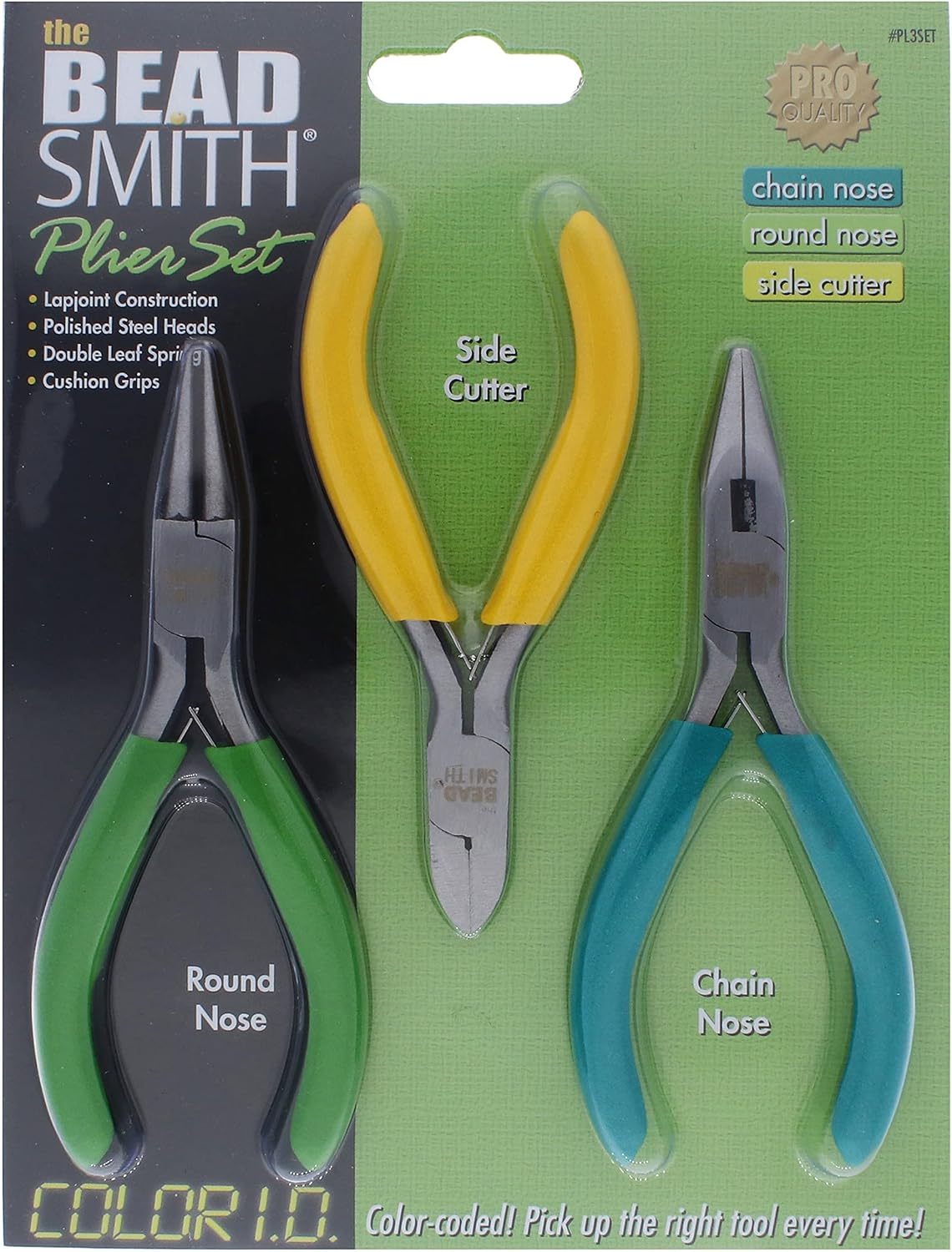 The Beadsmith Color-ID Pliers – Color Coded Set – 5 Inches, 3 Piece Kit: Chain Nose, Round Nose, & Side Cutter – Tools for Jewelry Making