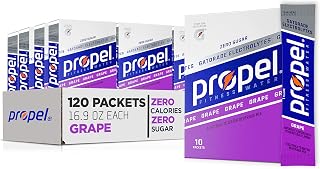 Propel Powder Packets Grape, With Electrolytes, Vitamins and No Sugar, 10 Count (Pack of 12) (Packaging May Vary)
