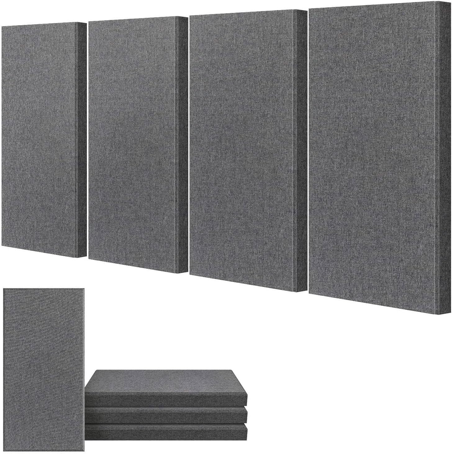 Acoustic Wall Panels 4 Pack, Sound Absorbing Panels 2 Inch, Fiberglass Soundproof Pads, Acoustical Treatments Panel For Walls, Soundproof Tiles For Echo Absorbtion For Recording Studio (Grey)