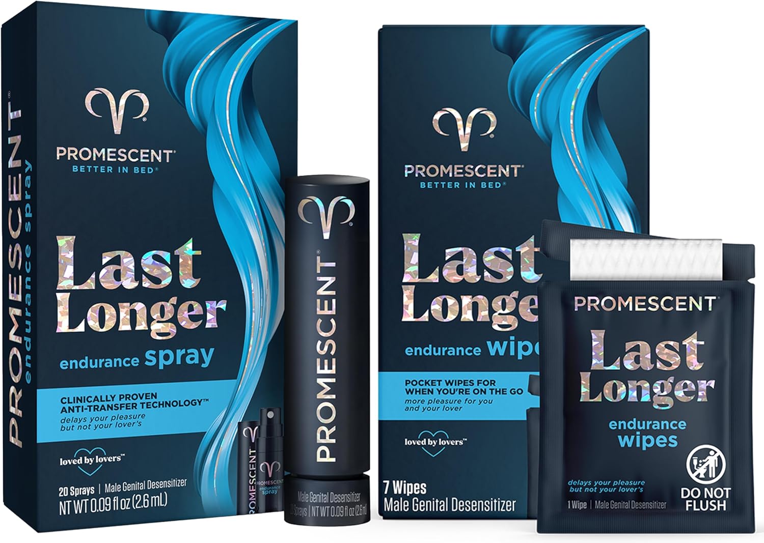 Promescent Desensitizing Delay Spray for Men (2.6 ml) to Help You Last Longer in Bed + Delay Wipes Sexual Enhancer with Extended Climax Control with Benzocaine