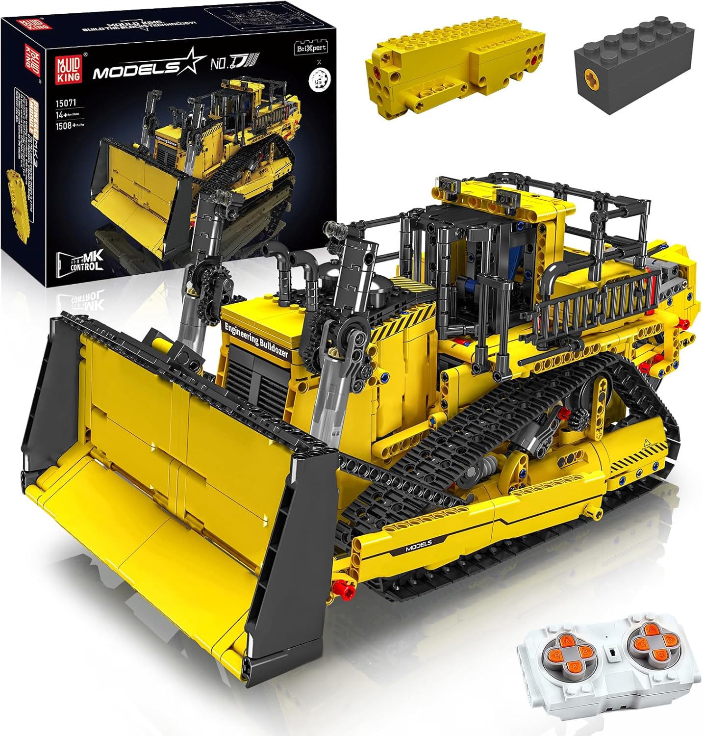Mould King Engineering Bulldozer Building Blocks, APP Remote Control Truck with Motors Kits Toys Gifts for 8+ years (1508 pieces)