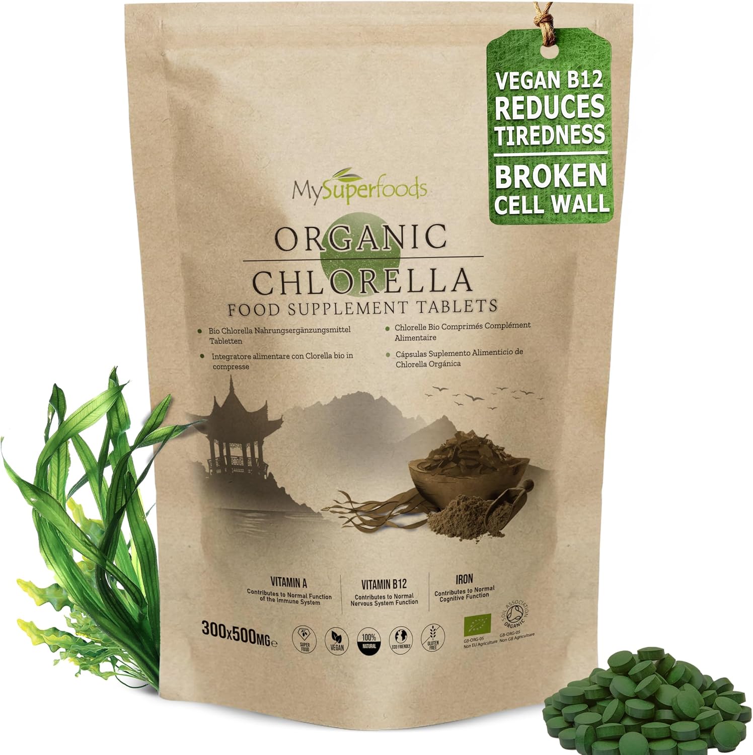 Chlorella Tablets | Organic | Up to 5000mg Serving | 300 x 500mg