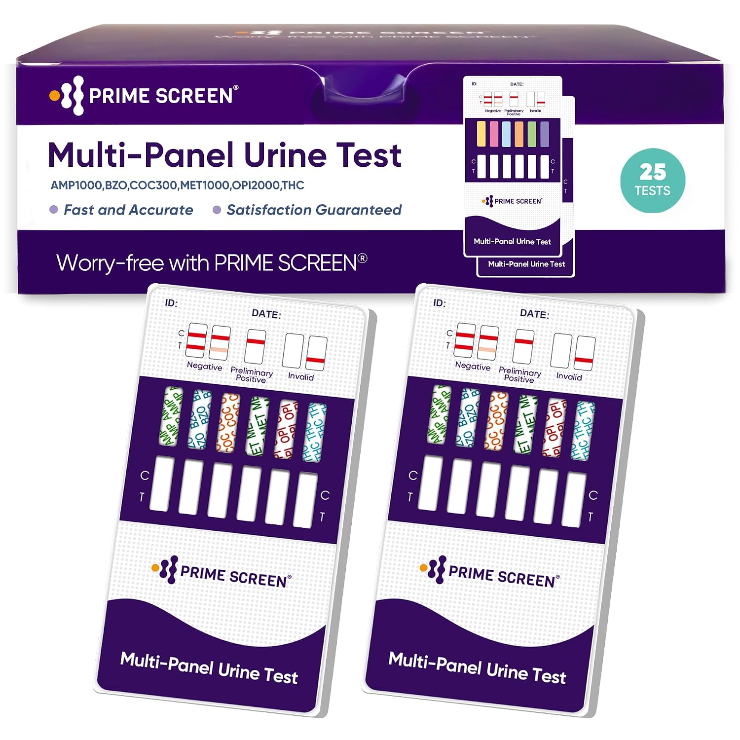 Prime Screen [25 Pack] 6 Panel Urine Drug Test Kit (THC-Marijuana, BZO-Benzos, MET-Meth, OPI, AMP, COC), WDOA-264