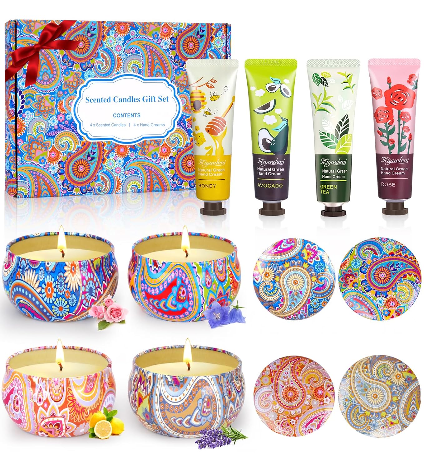 Gift Baskets for Women - Scented Candles Gift Set & Hand Lotion Cream Set, Christmas Gift Set, Teacher Appreciation Gifts, Holiday Birthday Gift for Mother Wife Coworkers Friends Teacher