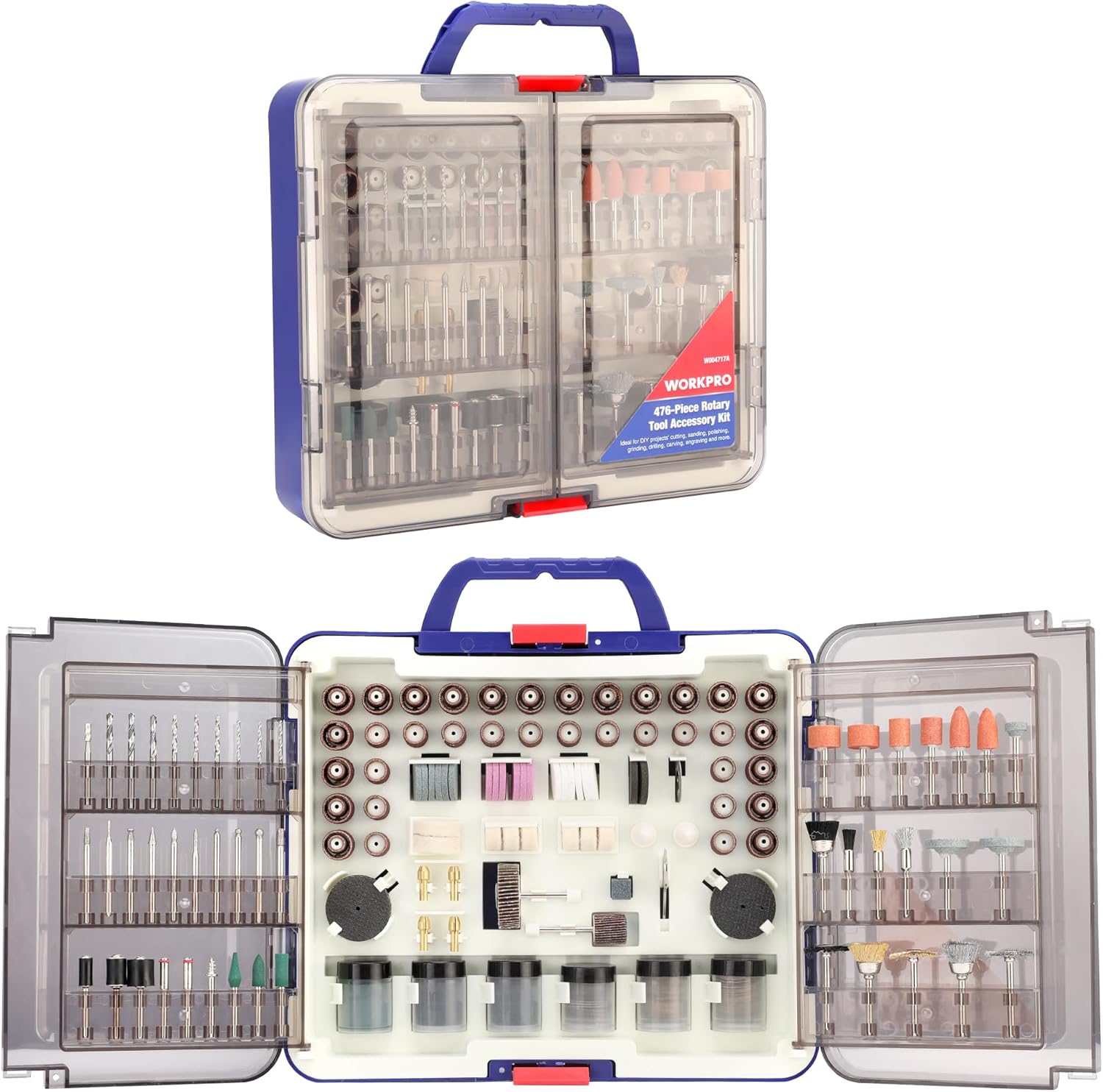 WORKPRO 476PCS Rotary Tool Accessories Kit, Rotary Tool Bits for Easy Cutting, Sanding, Grinding, Carving, Polishing, Drilling and Engraving
