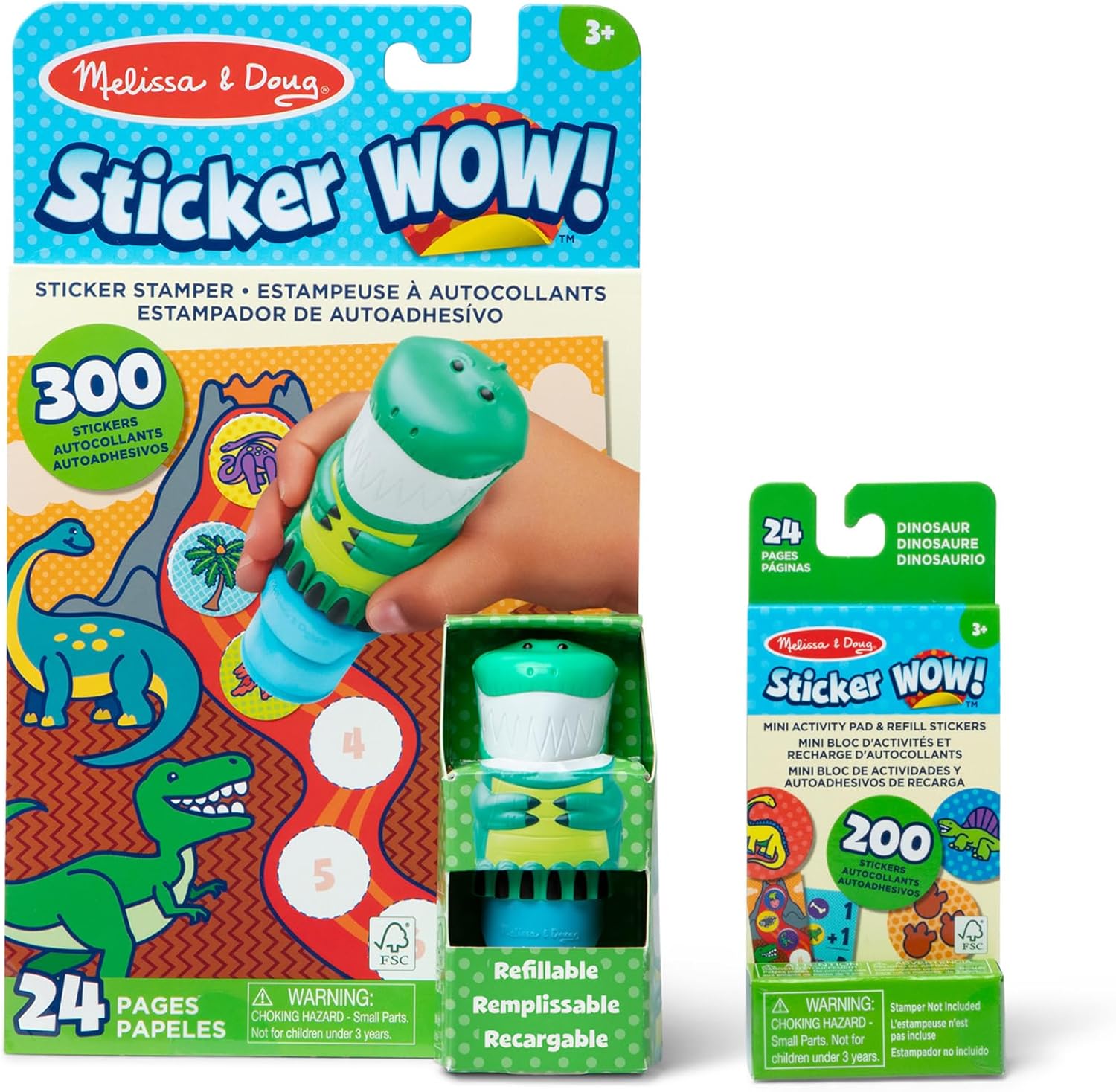 Melissa & Doug Sticker Wow!™ Dinosaur Bundle: 24-Page Activity Pad, Sticker Stamper, 500 Stickers, Arts and Crafts Fidget Toy Collectible Character