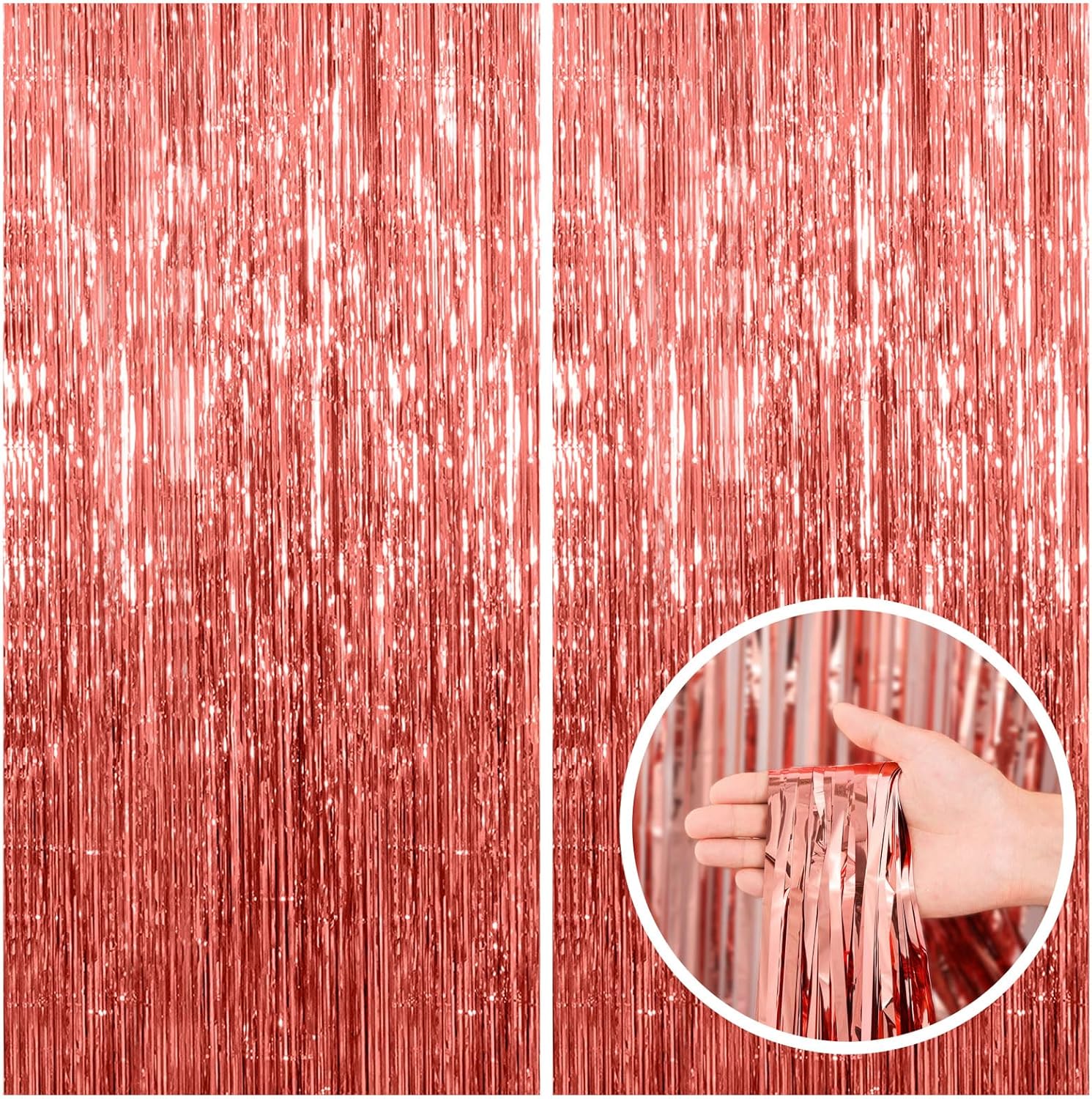 2 Pack Rose Gold Fringe Curtain Backdrop Birthday Bachelorette Party Decorations Metallic Tinsel Streamers Foil Backdrop Christmas Graduation Wedding New Year Party Decorations