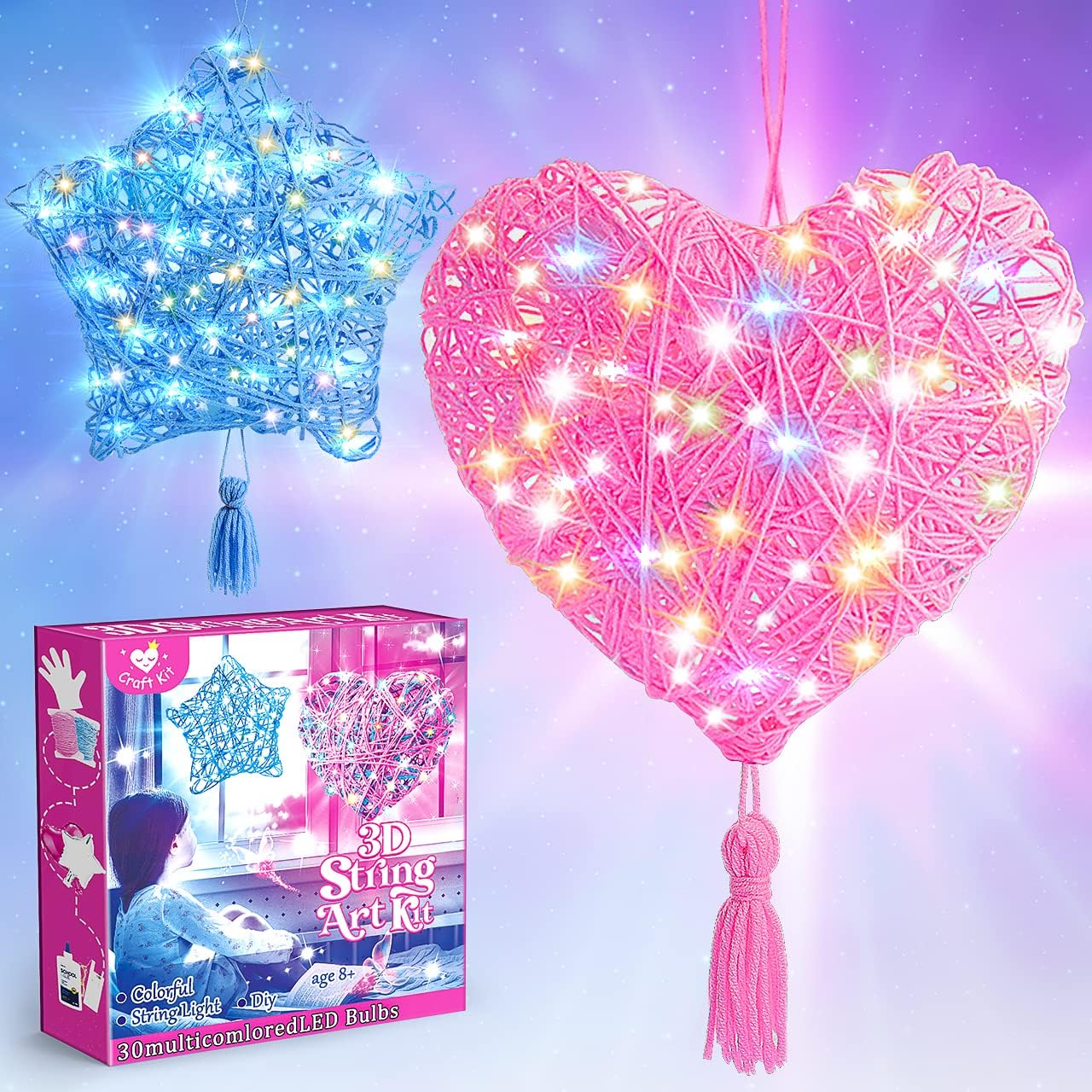 Qukir Craft Kits for Kids, 3D String Art Kit for Kids Toy Age 6 7 8 Year Old Toys for Girls 6-12 Year Girl Gifts for 7 8 9 Year Olds Girls Toys Age 9-11 Lanterns Craft