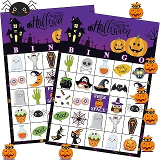 Funnlot Halloween Bingo Game Halloween Party Games for Kids 24 Players Halloween Bingo Game Cards for School Classroom Family Activities Halloween Party Favors