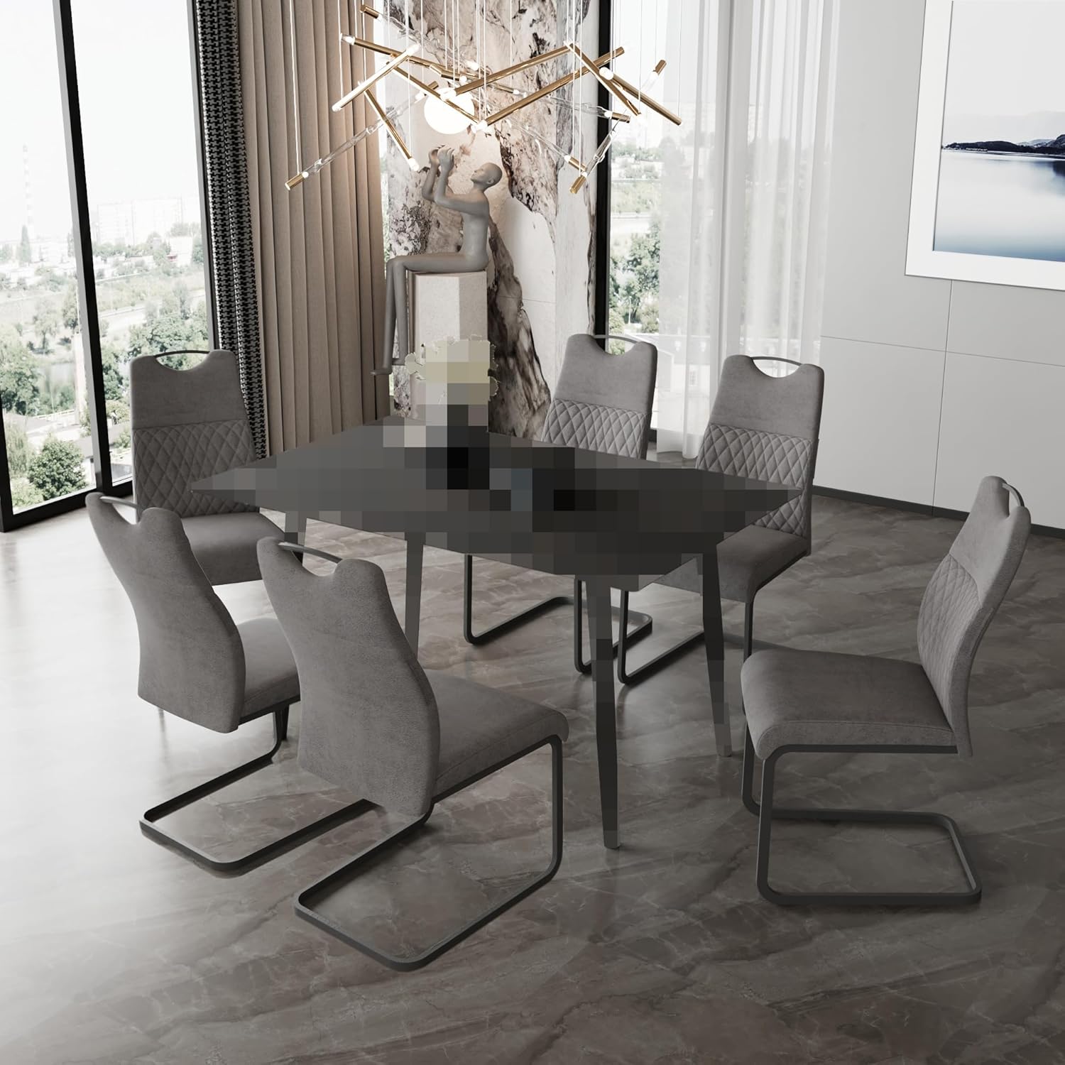jiexi Dining Chair Set 6 Pieces Modern High Back Padded Seat with Chrome Legs and Side Chairs for Living Room (Grey 6 Chair)