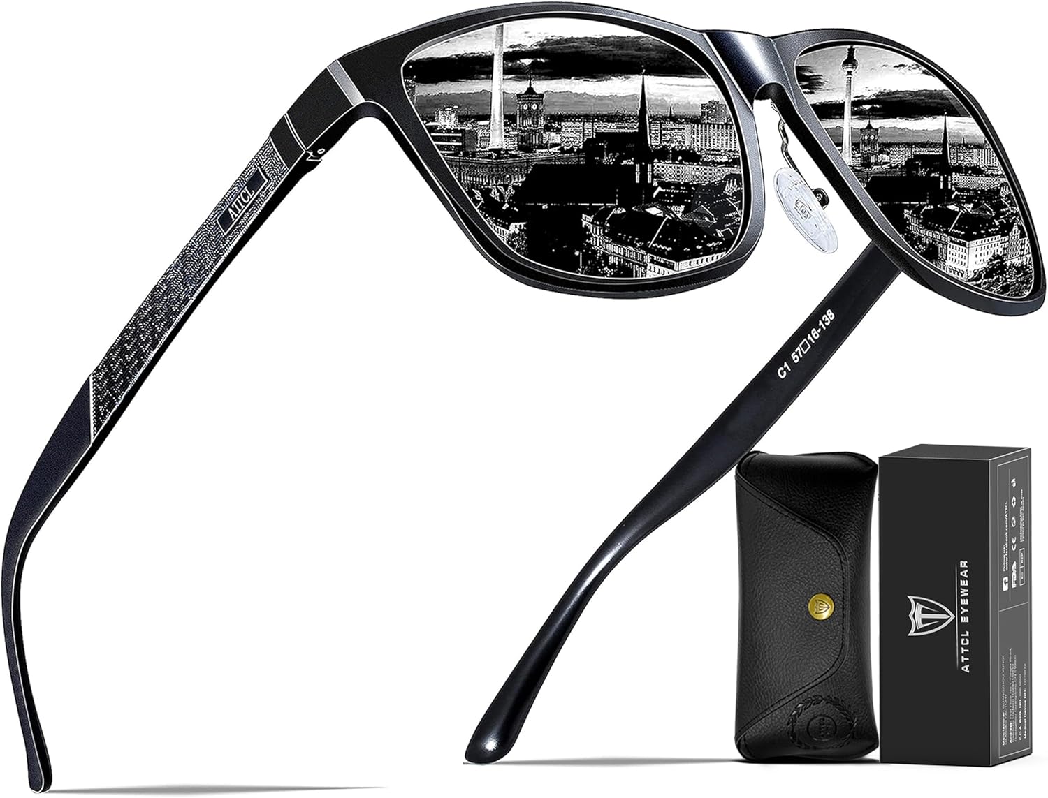 ATTCL Men's Retro Driving Polarized Sunglasses Man Al-Mg Metal Frame Ultra Light UV400 CAT 3 CE