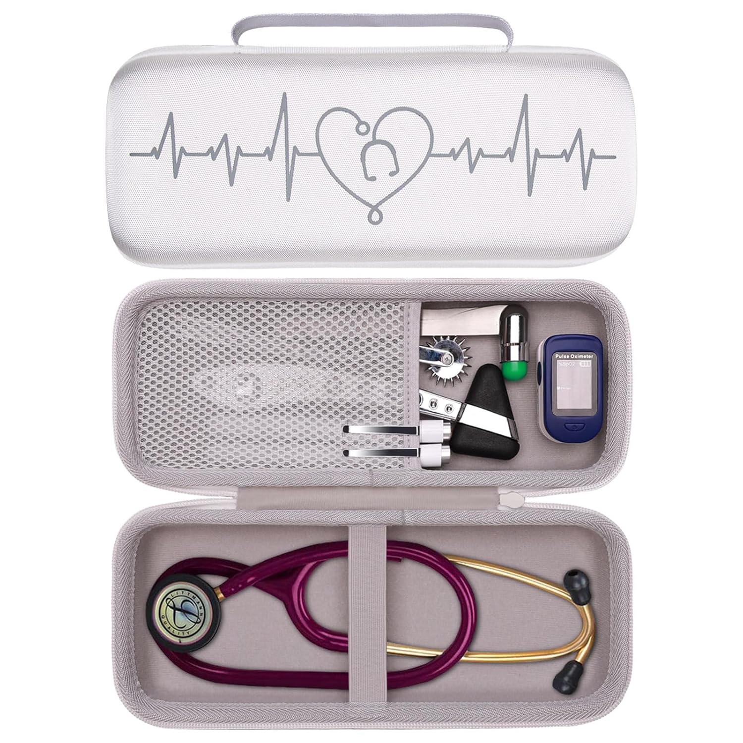 White Outer+Gray Inner Stethoscope Case for 3M Littmann,MDF, ADC, Omron