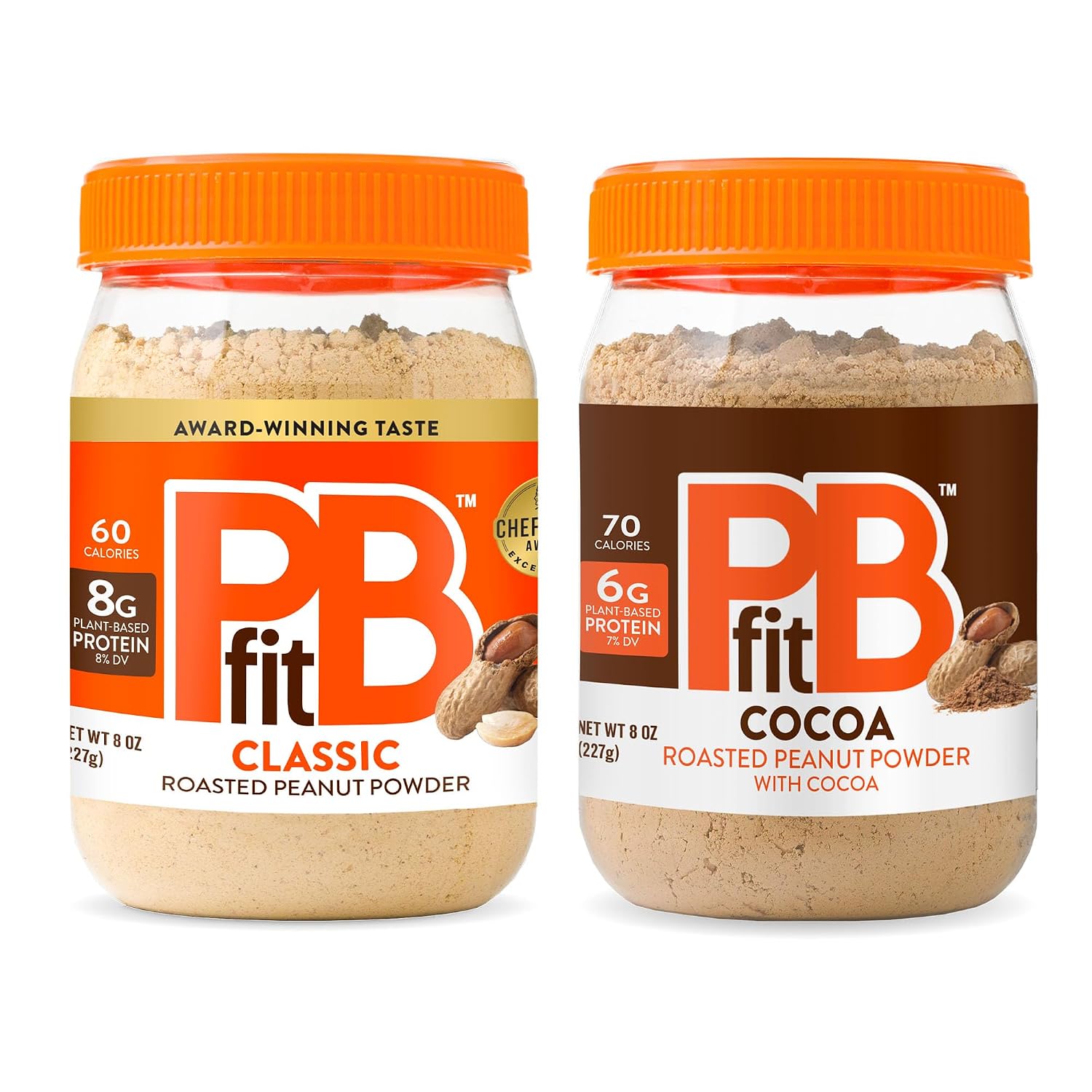 PBfit Peanut Butter Powder - Original & Chocolate - 87% Less Fat, Gluten Free All Natural Powdered Peanut Butter from Real Roasted Peanuts - 8 oz (Pack of 2)