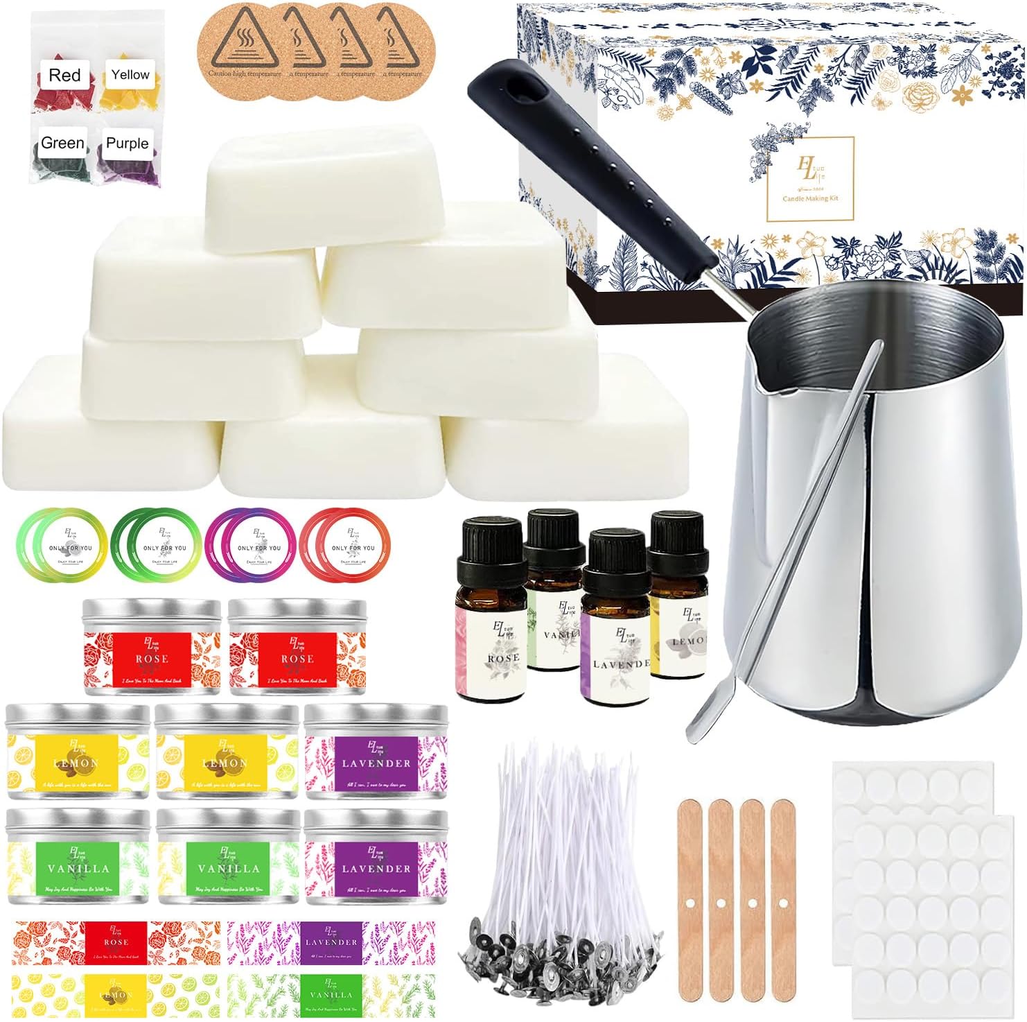 Candle Making Kits for Adults Beginners,Soy Wax for Candle Making,Candle Making Supplies Accessory,Make Your Own Candles,Melting Pot,Fragrance Oils,Candle Tins,Wicks,Dye Wax, Christmas Candle Kit