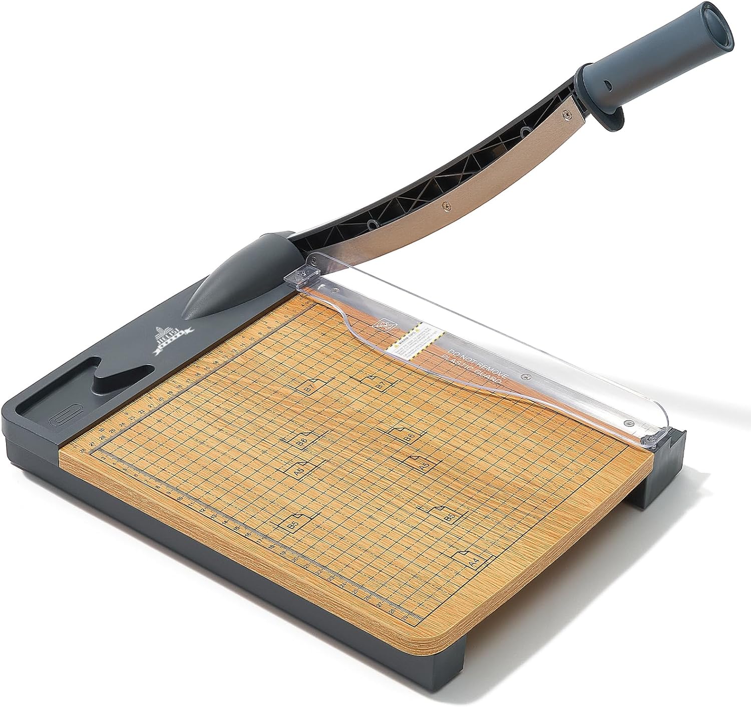 JIELISI Wood Guillotine Paper Cutter Cutting Performance up to 16 Sheets,12 Inch Cut Length Heavy Duty Guillotine Paper Trimmer with Safety Guard and Blade Lock，A4，Manual