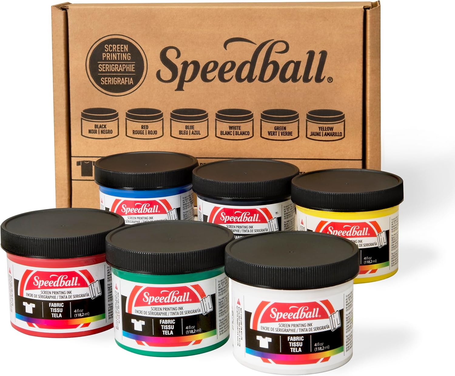 Speedball Fabric Screen Printing Ink Starter Set, 6-Colors, 4 Fl Oz for T-Shirt and Silkscreen Printmaking