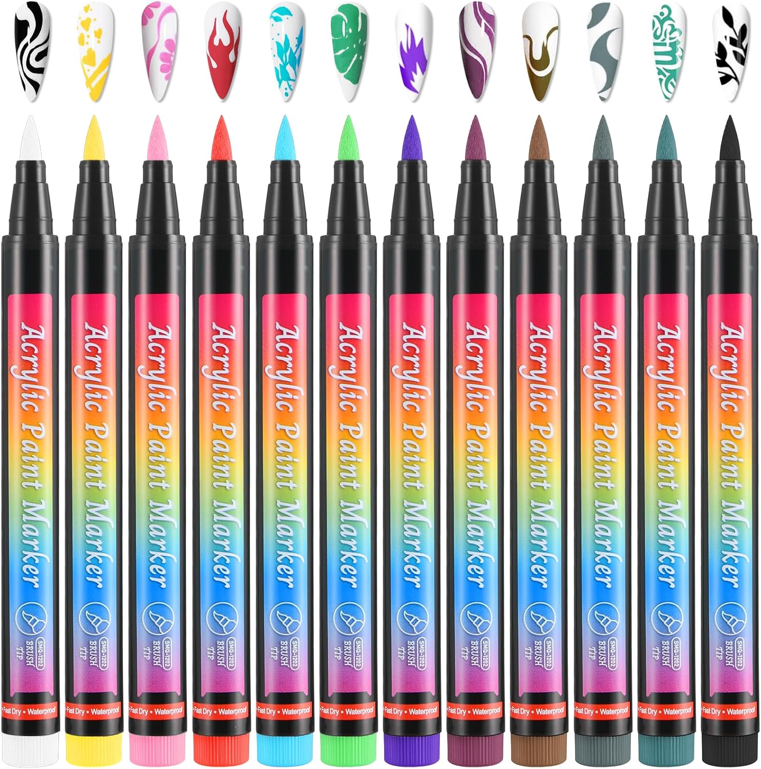 Amaxiu 12 Colors Nail Art Pens Set, Waterproof Nail Polish Pens Quick Dry Acrylic Nail Art Painting Pen with Soft Bristles Pen Nib Nail Graffiti Dotting Drawing Pen Liner Brush for Nail Design Beauty