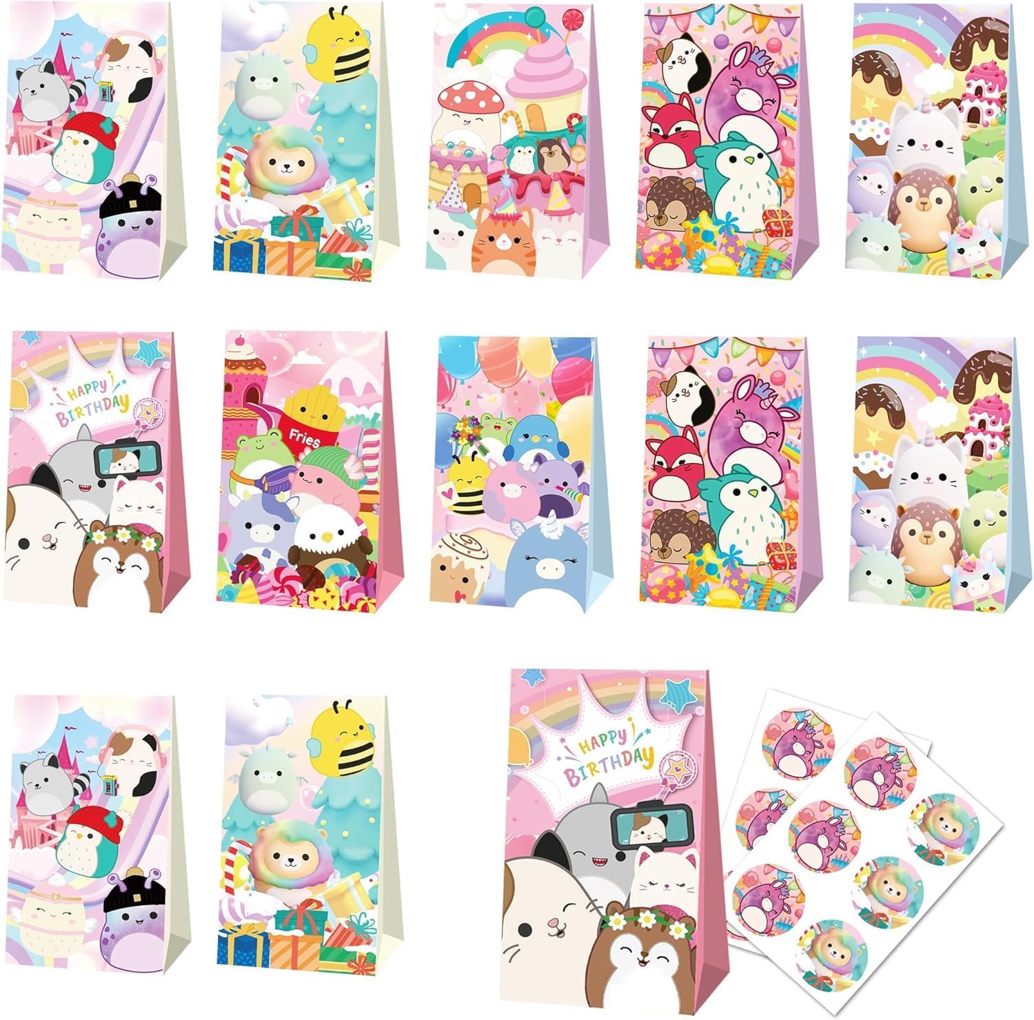 24pcs Birthday Party Set, 12pcs Gift B-ags and 12pcs Decoration S-tickers Birthday Party Supplies Party Decor