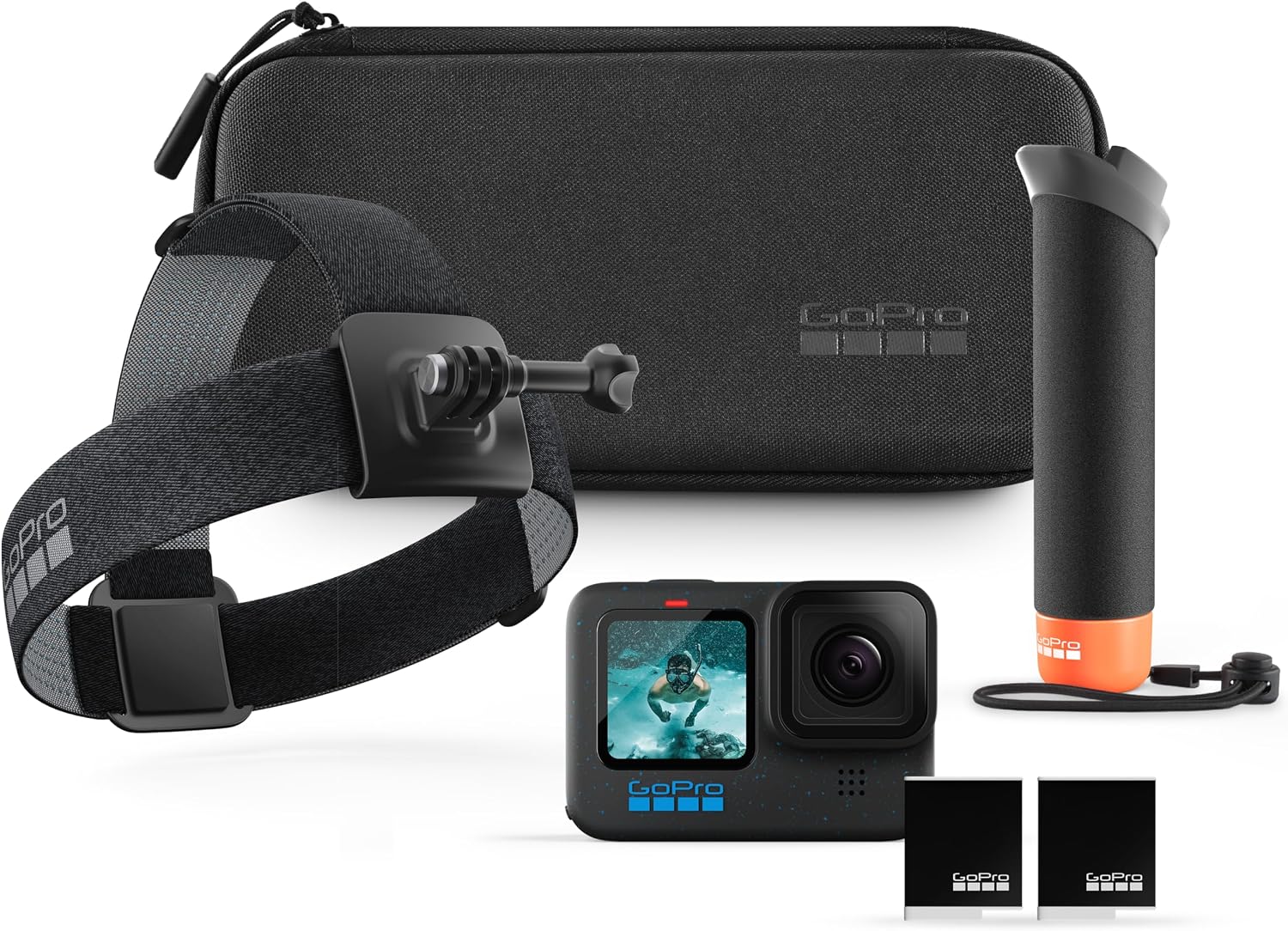 GoPro HERO12 Accessory Bundle - Includes HERO12 Black Camera, The Handler (Floating Hand Grip), Head Strap 2.0, Enduro Rechargeable Battery (2 Total), and Carrying Case