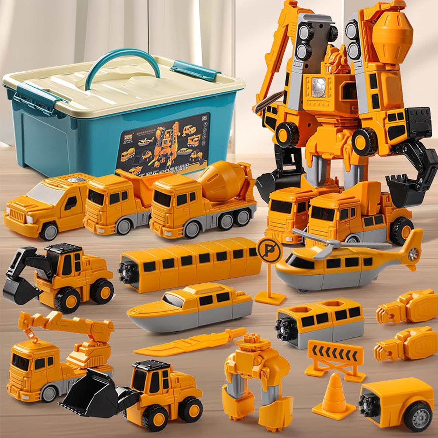 Magnetic Transform Engineering Car Assembled Toys with Storage Box, Toys for Toddlers 3-4 Magnetic Blocks for Kids Age 3-5Outdoor Toddler Activities Toys (Yellow)
