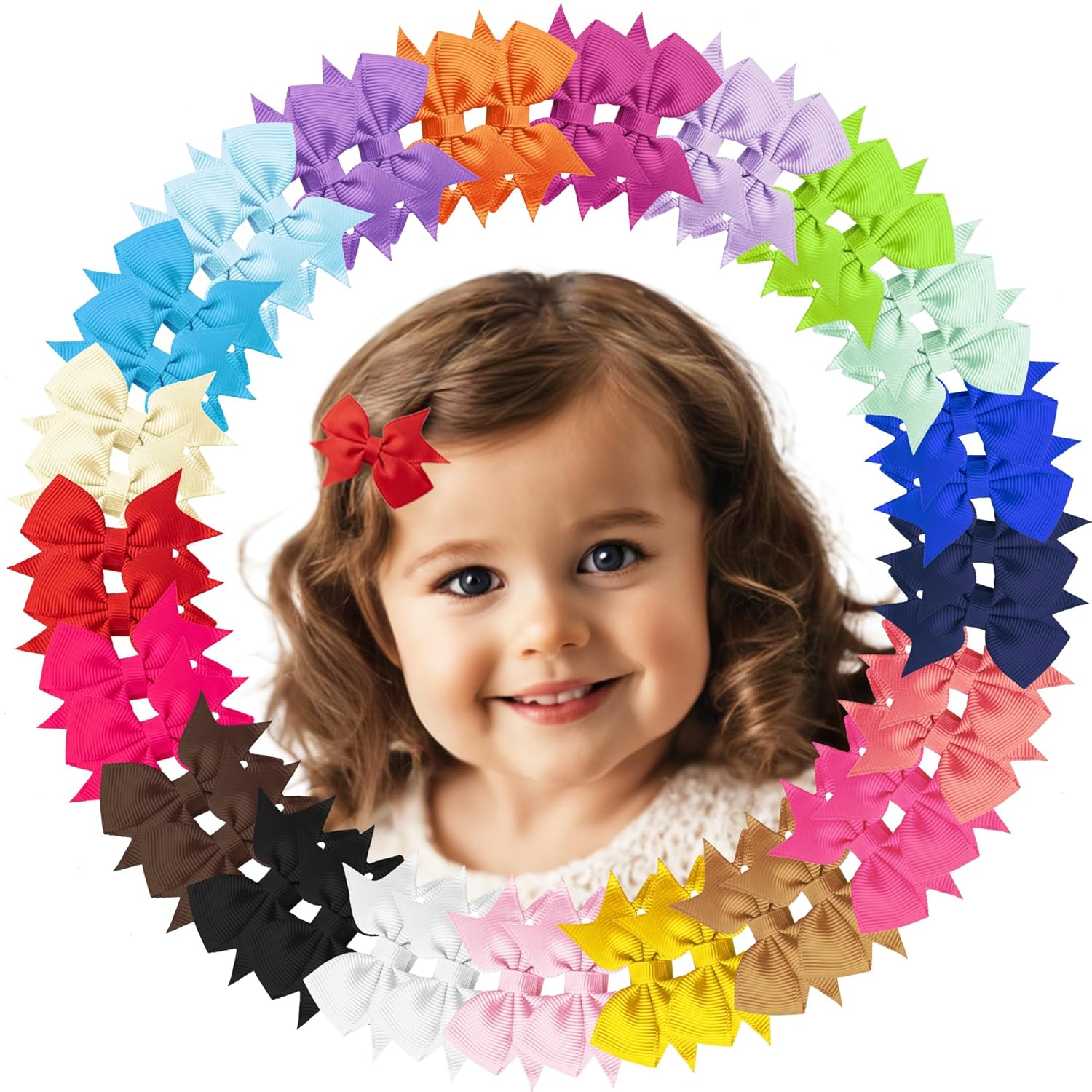Hair Clips for Girls - 42PCS Fully Lined Hair Bows, Alligator Clips in 21 Color Pairs for Toddlers, Kids, and Teens