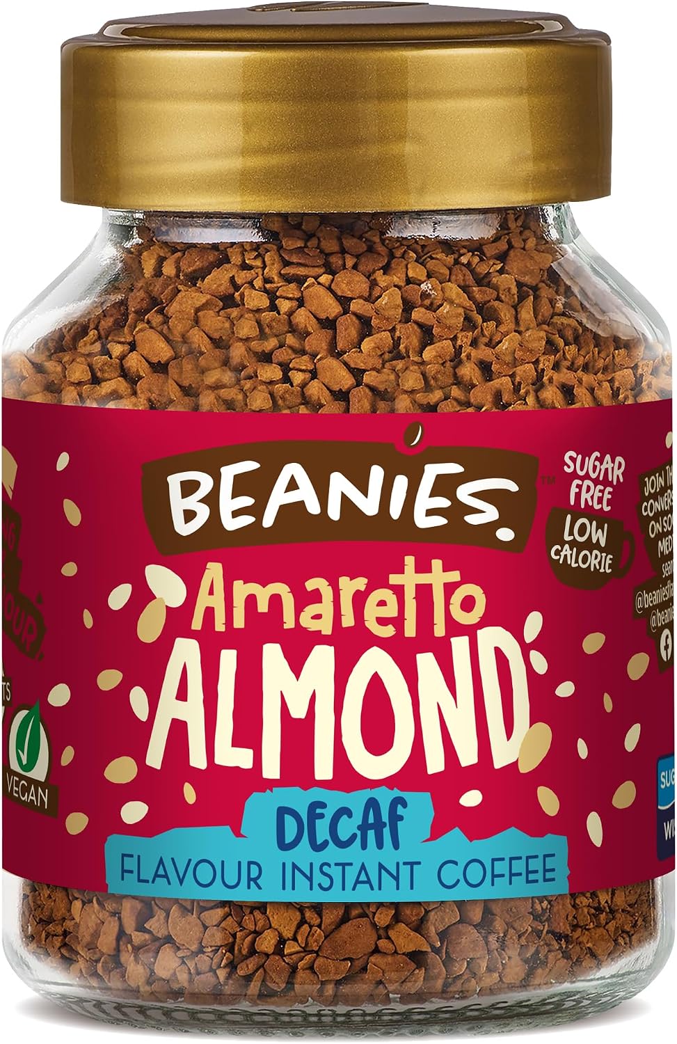 Beanies Decaf Amaretto Flavoured Instant Coffee 50 g (Pack of 6)