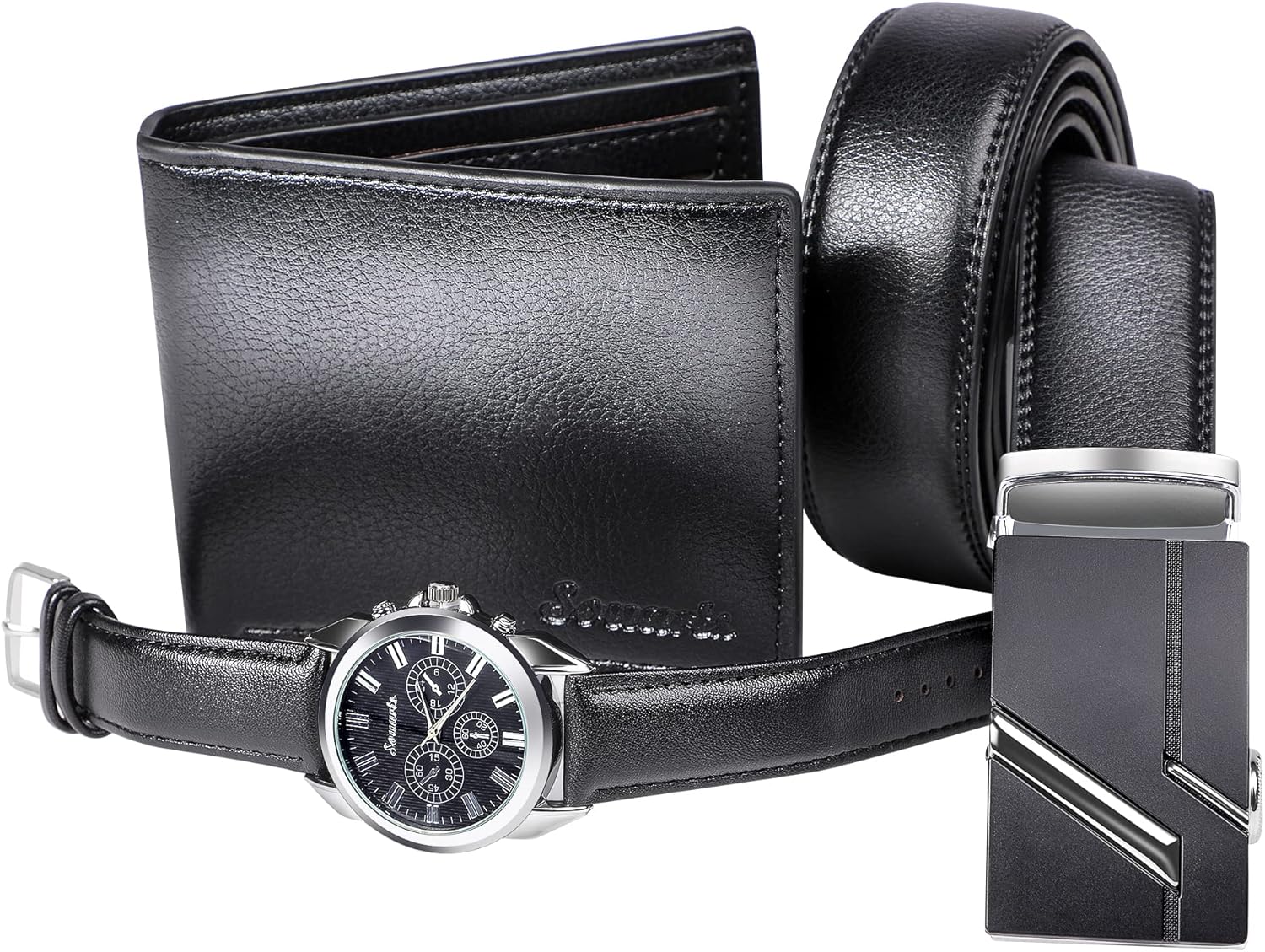 Souarts Men Watch Set, Gifts for Men Watches Set, Men Gifts Watch, Mens Gifts Birthday Gifts Artificial Leather Men Watch, Mens Watch Gifts Set Gifts Box Organizer, Black, Mature
